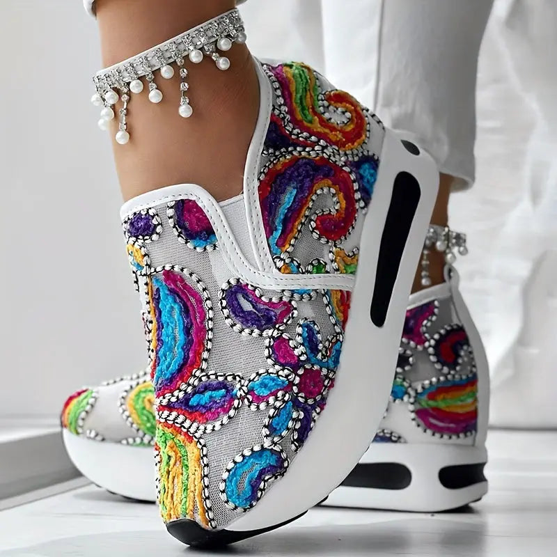 Abstract Print Wedge Sneakers Toshe Women's Fashions