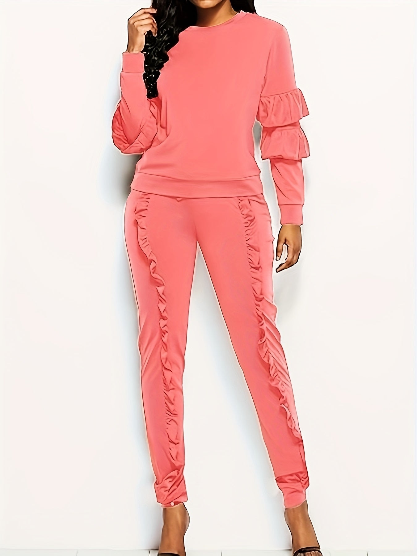 Ruffle-Sleeve Sweatshirt & Jogger Pants Tracksuit Set