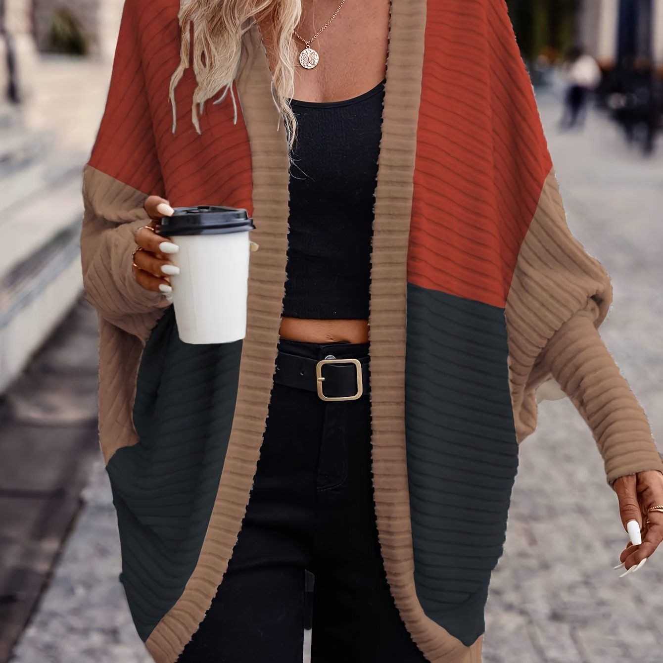 Color-Block Bat Wing Cardigan