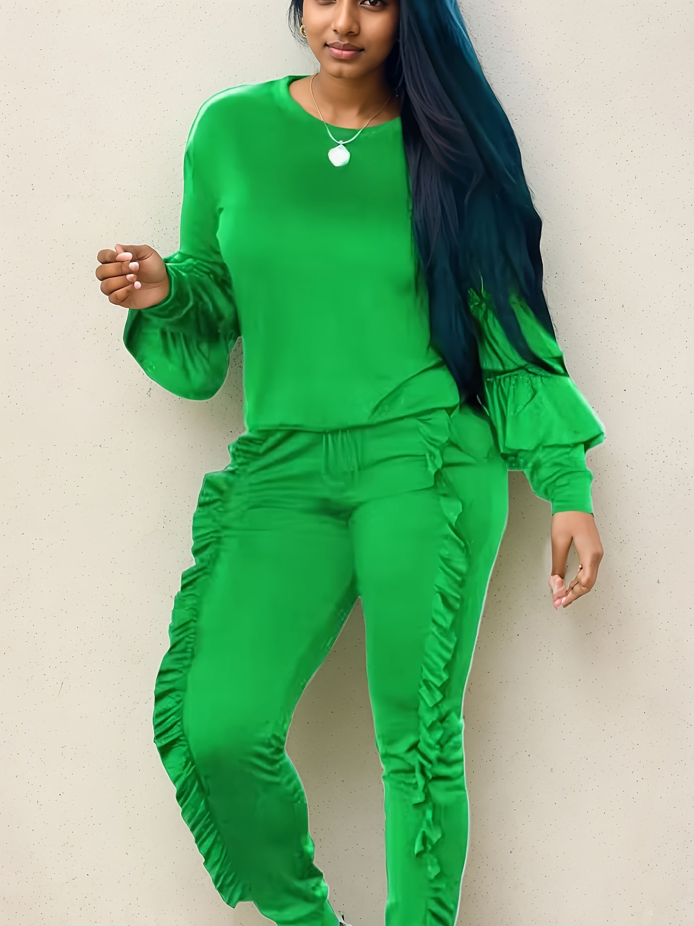 Ruffle-Sleeve Sweatshirt & Jogger Pants Tracksuit Set