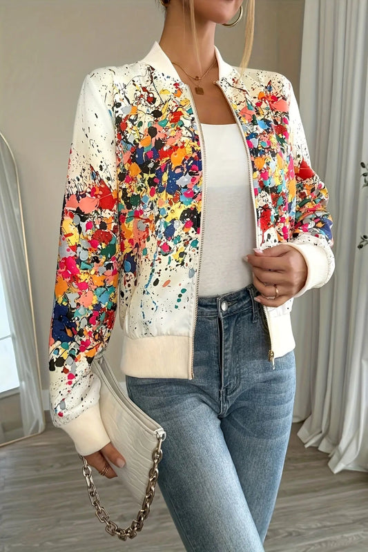 Splash Paint Print Zipper Jacket Toshe Women's Fashions