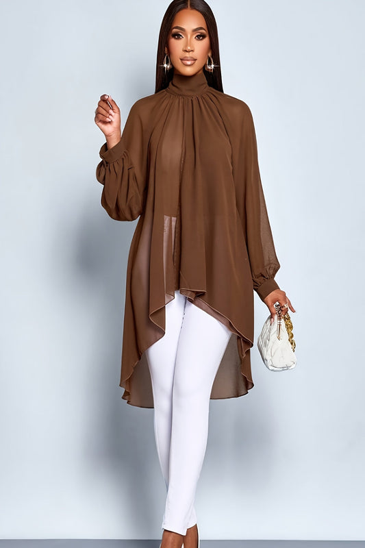 Coffee Brown Semi Sheer Assymetric Top