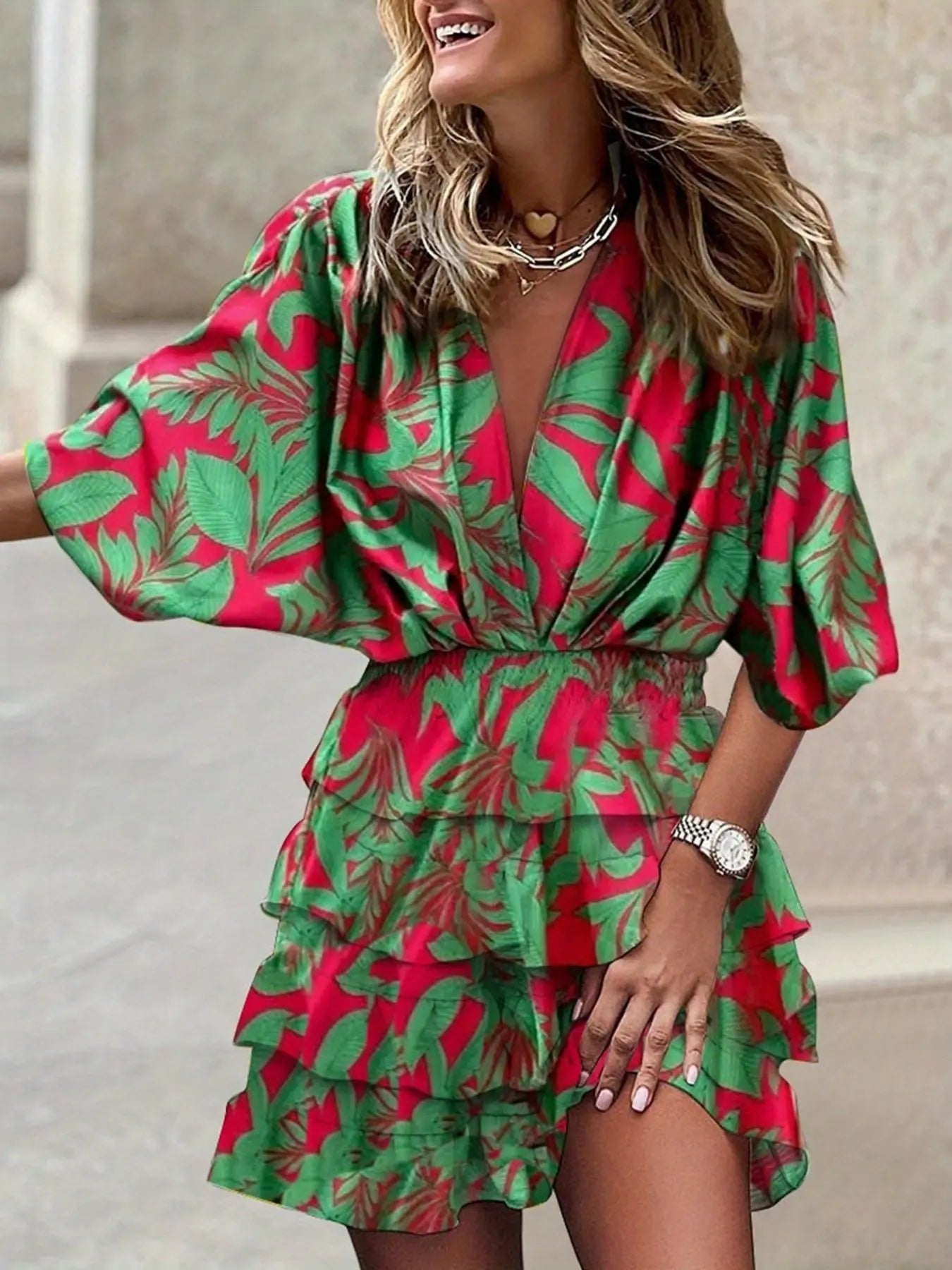 Bohemian Print High Waist Mini Dress Toshe Women's Fashions