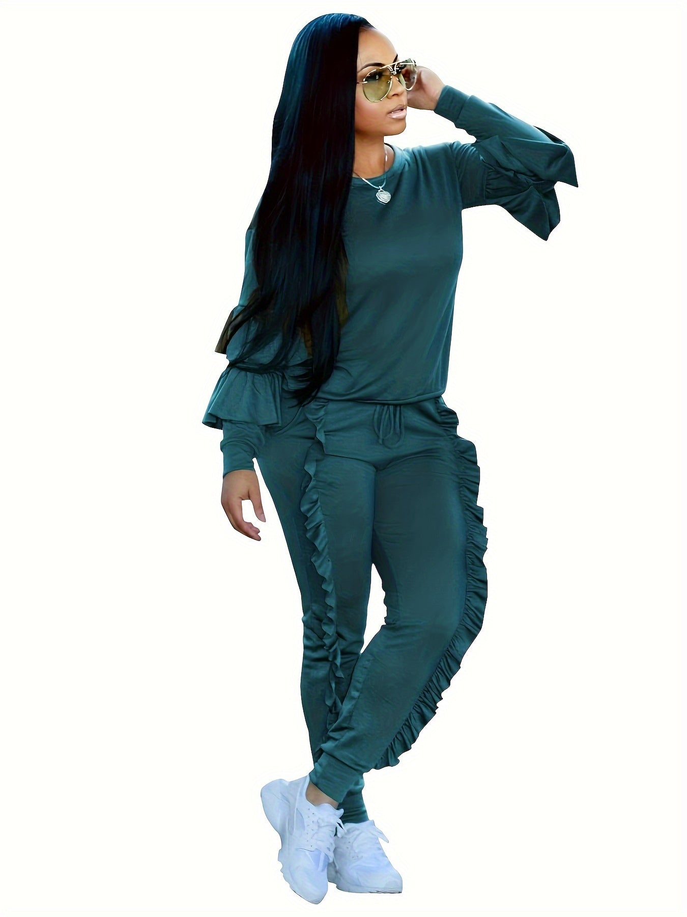 Ruffle-Sleeve Sweatshirt & Jogger Pants Tracksuit Set