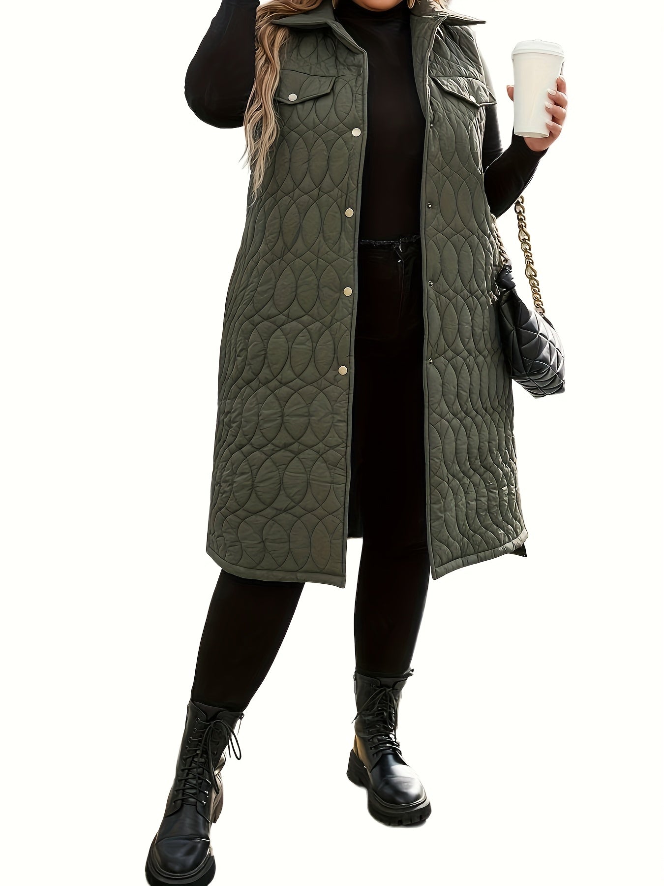 Quilted Army Green Sleeveless Vest