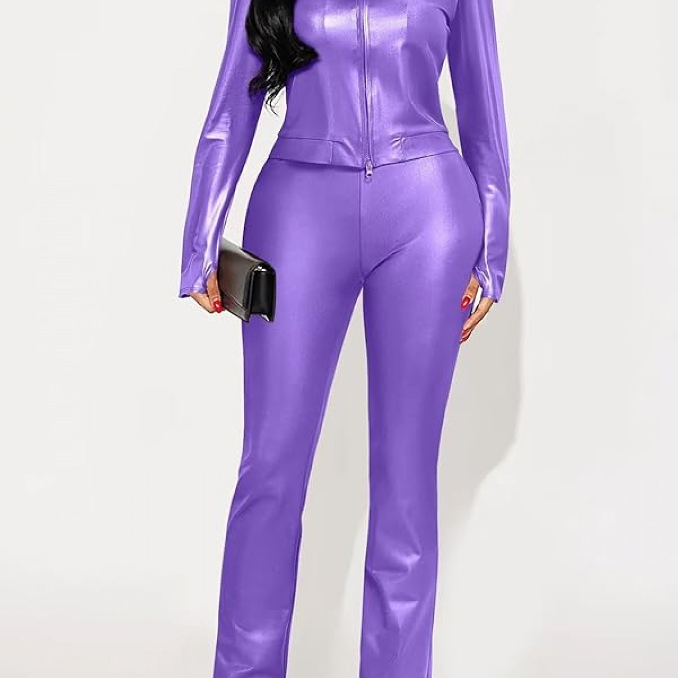 Sexy Zip Top & Flared Pants Sweatsuit Winter Matching Set