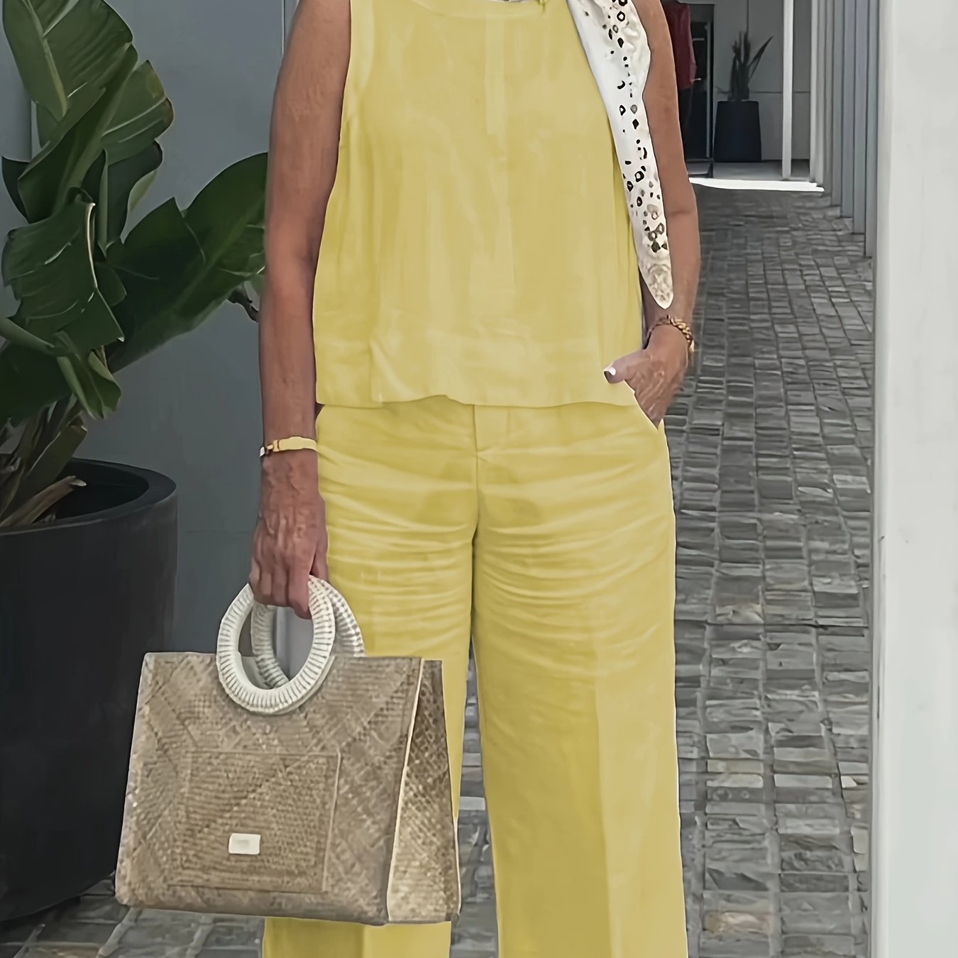 Chic Asymmetrical Top & High-Waist Wide-Leg Pants Set – 2-Piece Power Look