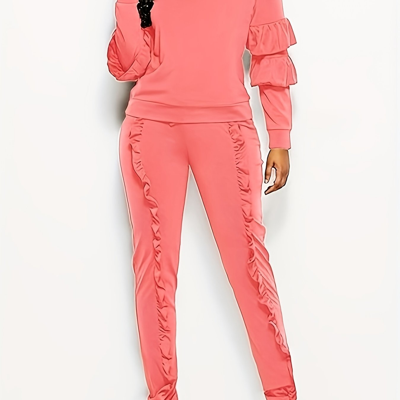 Ruffle-Sleeve Sweatshirt & Jogger Pants Tracksuit Set
