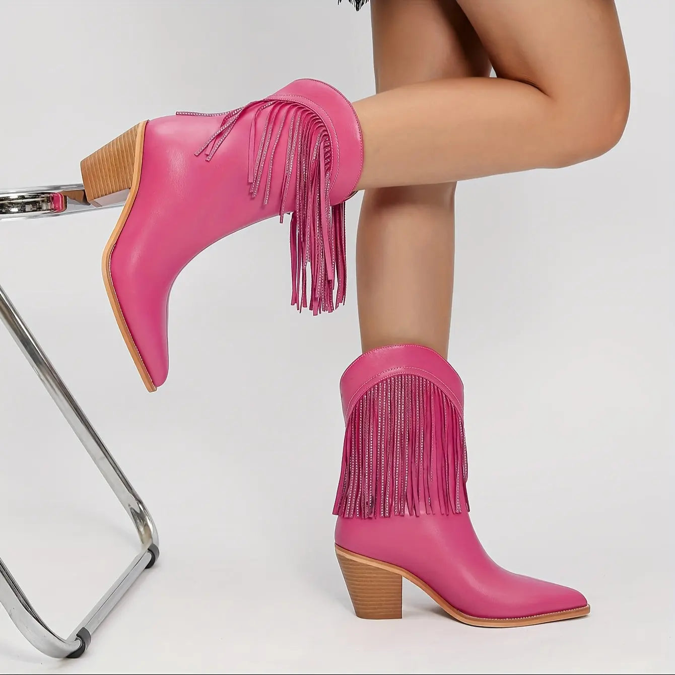 Rhinestone Crystal Fringe Western Boots Toshe Women's Fashions