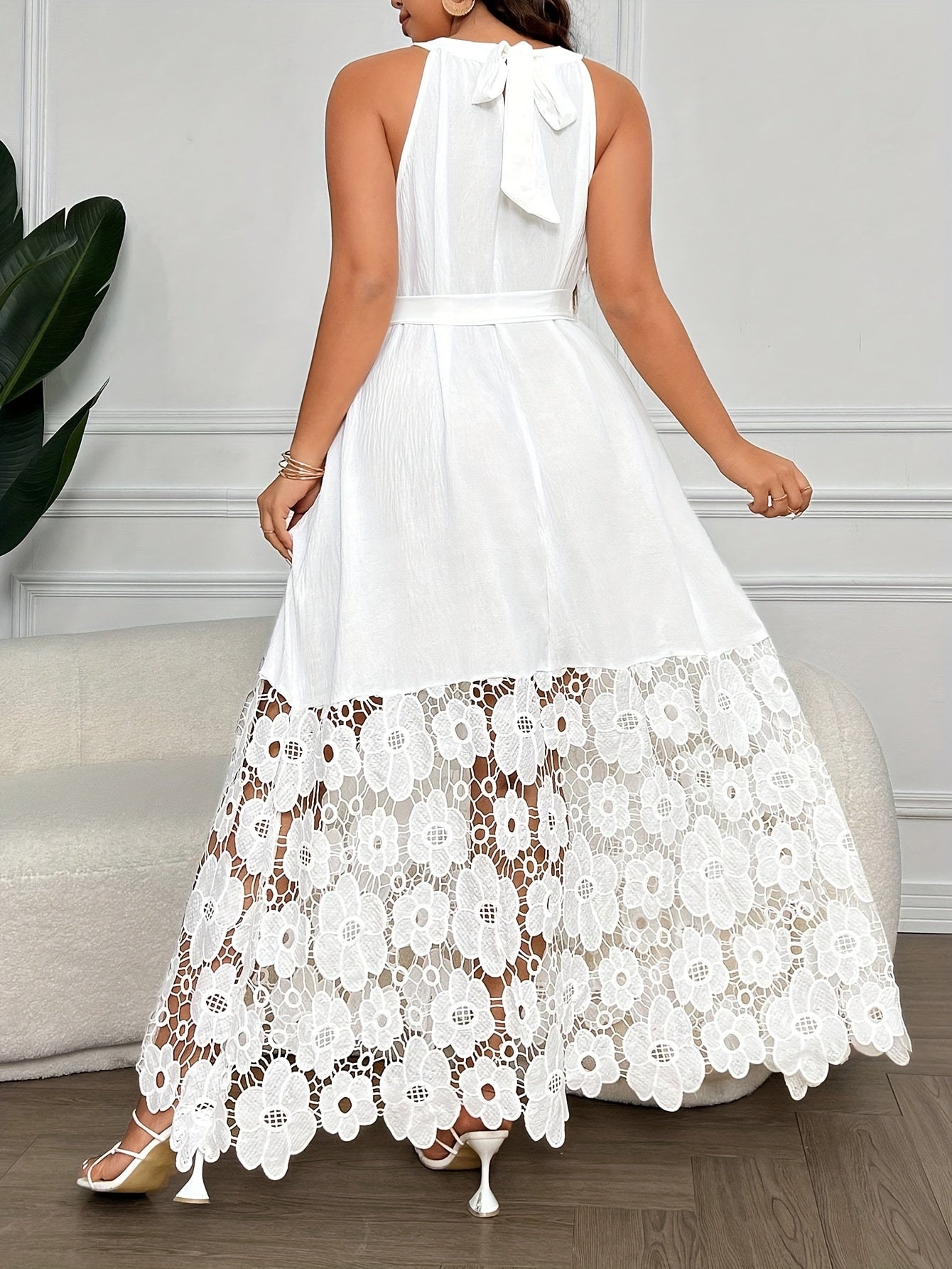 Elegant White Lace Maxi Dress – Sleeveless & Flowy for Bridal or Summer Events