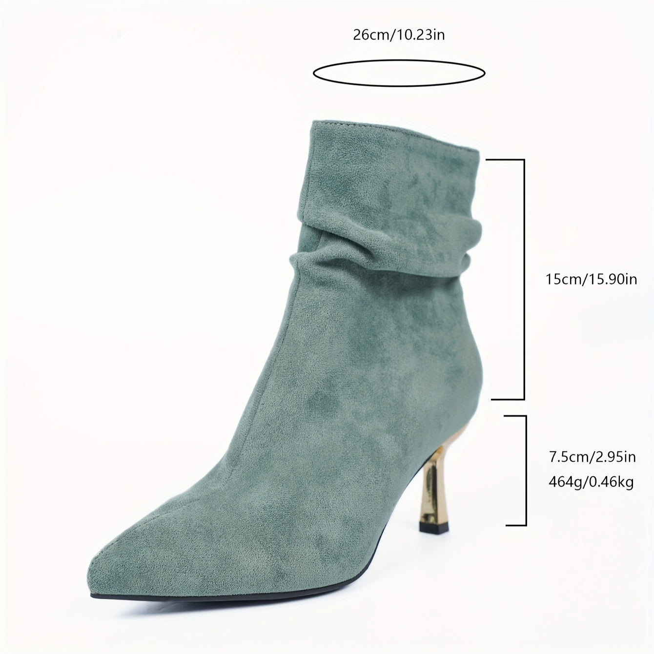 Faux Suede Stiletto Gold Heel Ankle Boots
