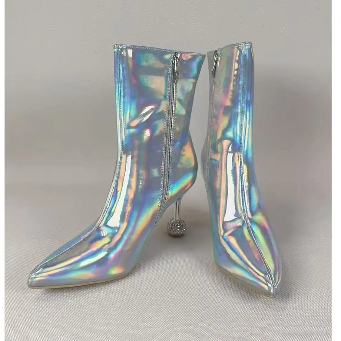 Metallic Crystal Diamond Heel Boots Toshe Women's Fashions