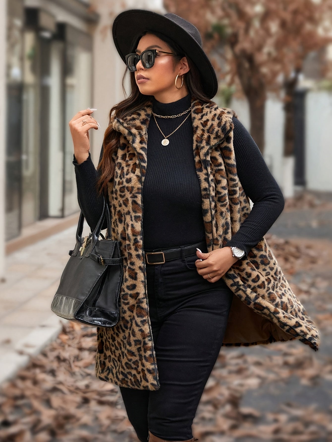 Leopard Print Faux Rabbit Fur Sleeveless Vest