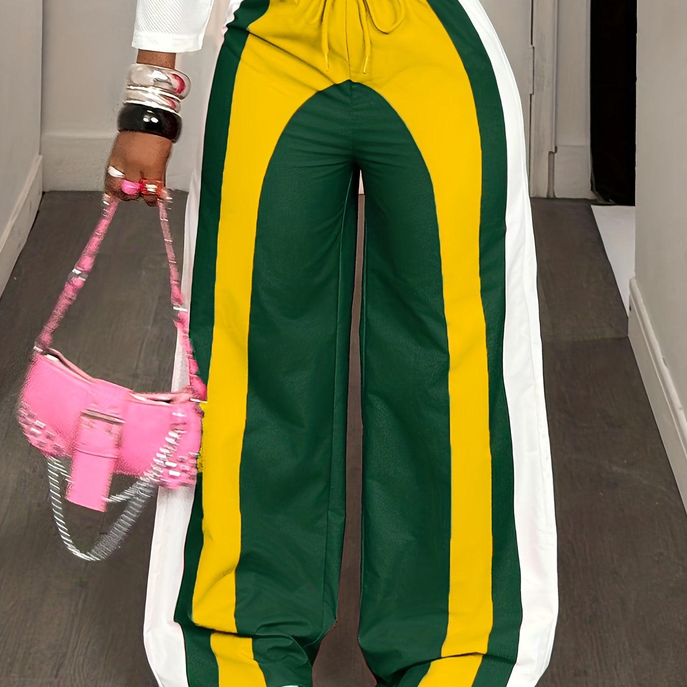 Color block Extra Wide Drawstring Pants