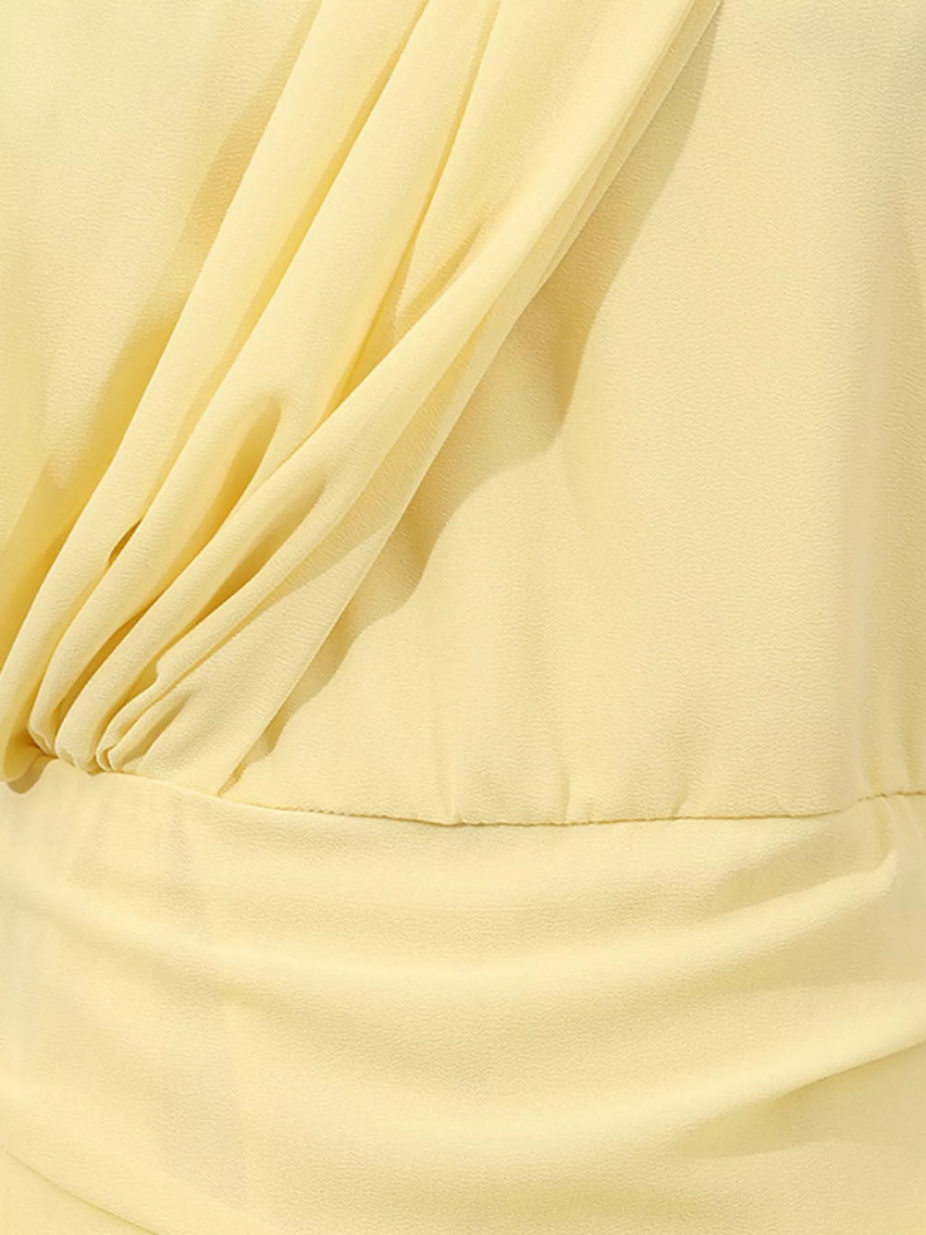 Yellow sleeveless ruched high-slit maxi dress from Trendsi featuring a flowing design and elegant slit, perfect for summer occasions.