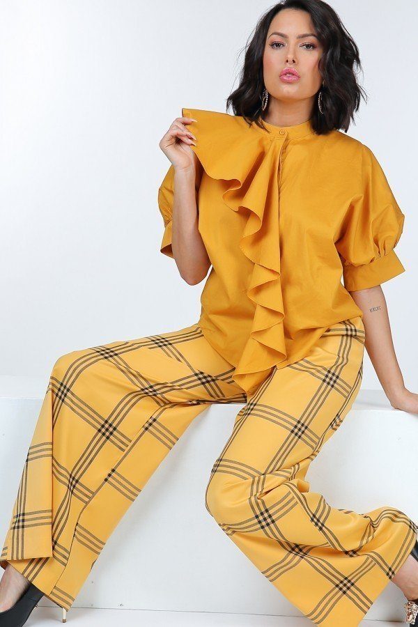 High waist plaid print wide leg pants by Toshe Women's Fashions, shown in a stylish view highlighting the fabric and fit.