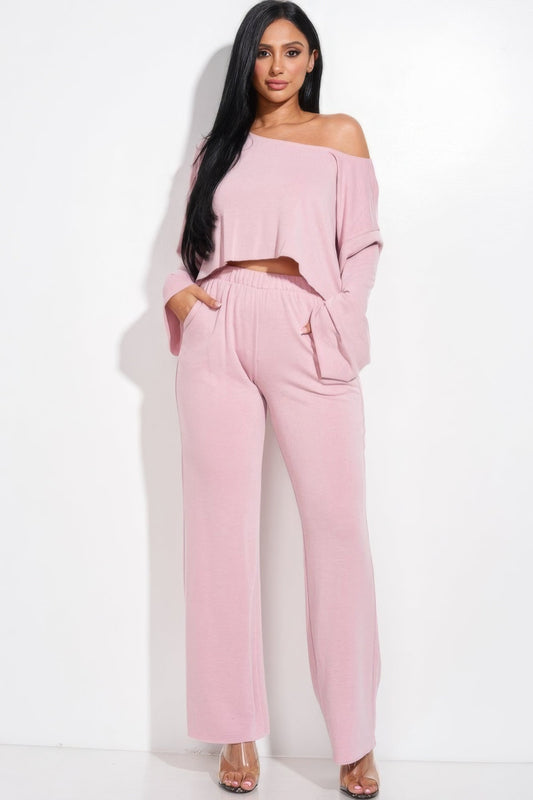 French Terry slouchy top and pants set by Toshe Women's Fashions, featuring a relaxed fit and comfortable casual style.