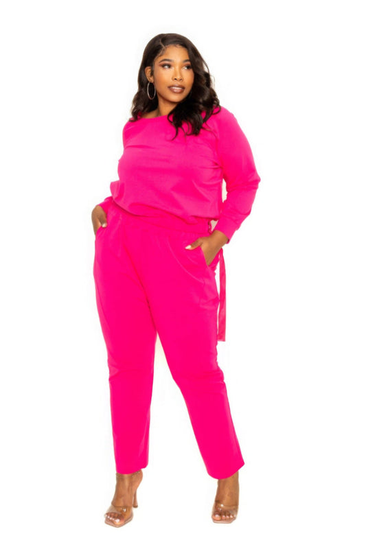 Relaxed side tie top and matching pants lounge set by Toshe Women's Fashions, shown in soft fabric with casual fit.