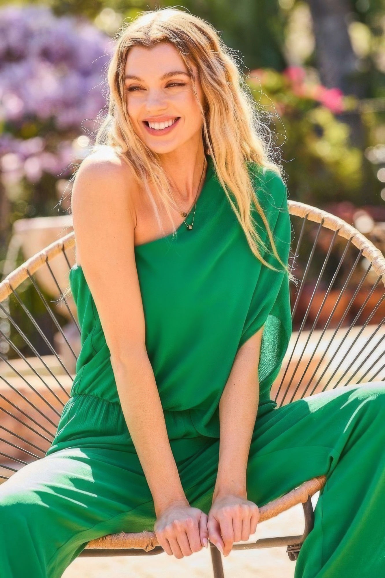 Toshe women's one-shoulder jumpsuit with 3/4 sleeves, unbalanced waist, elastic solid fabric, stylish and comfortable.