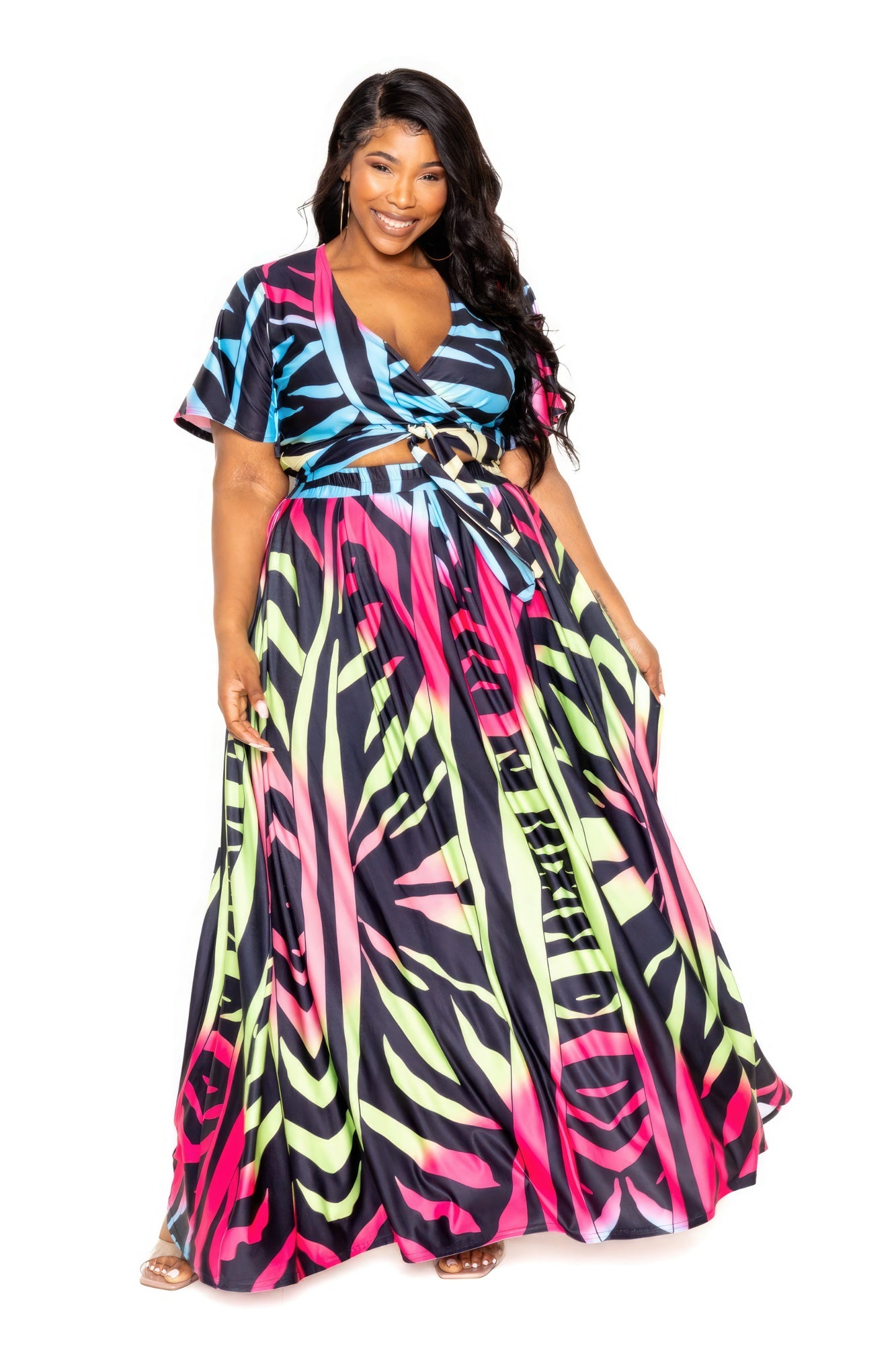 Ombre animal print maxi skirt and matching top set by Toshe Women's Fashions, featuring flowing fabric and stylish design.