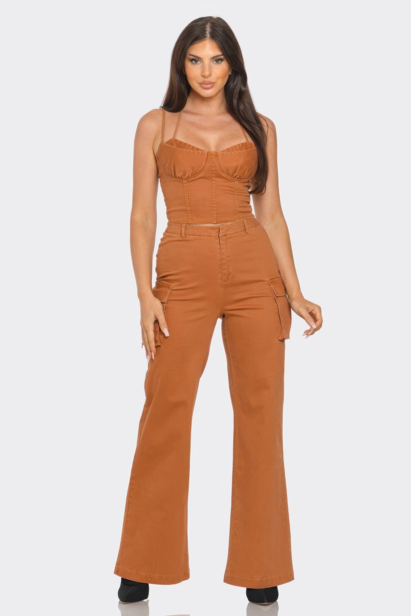 Toshe Women's Fashions scallop crop jacket and matching pants 3-piece set, stylish outerwear with scallop details and tailored fit.