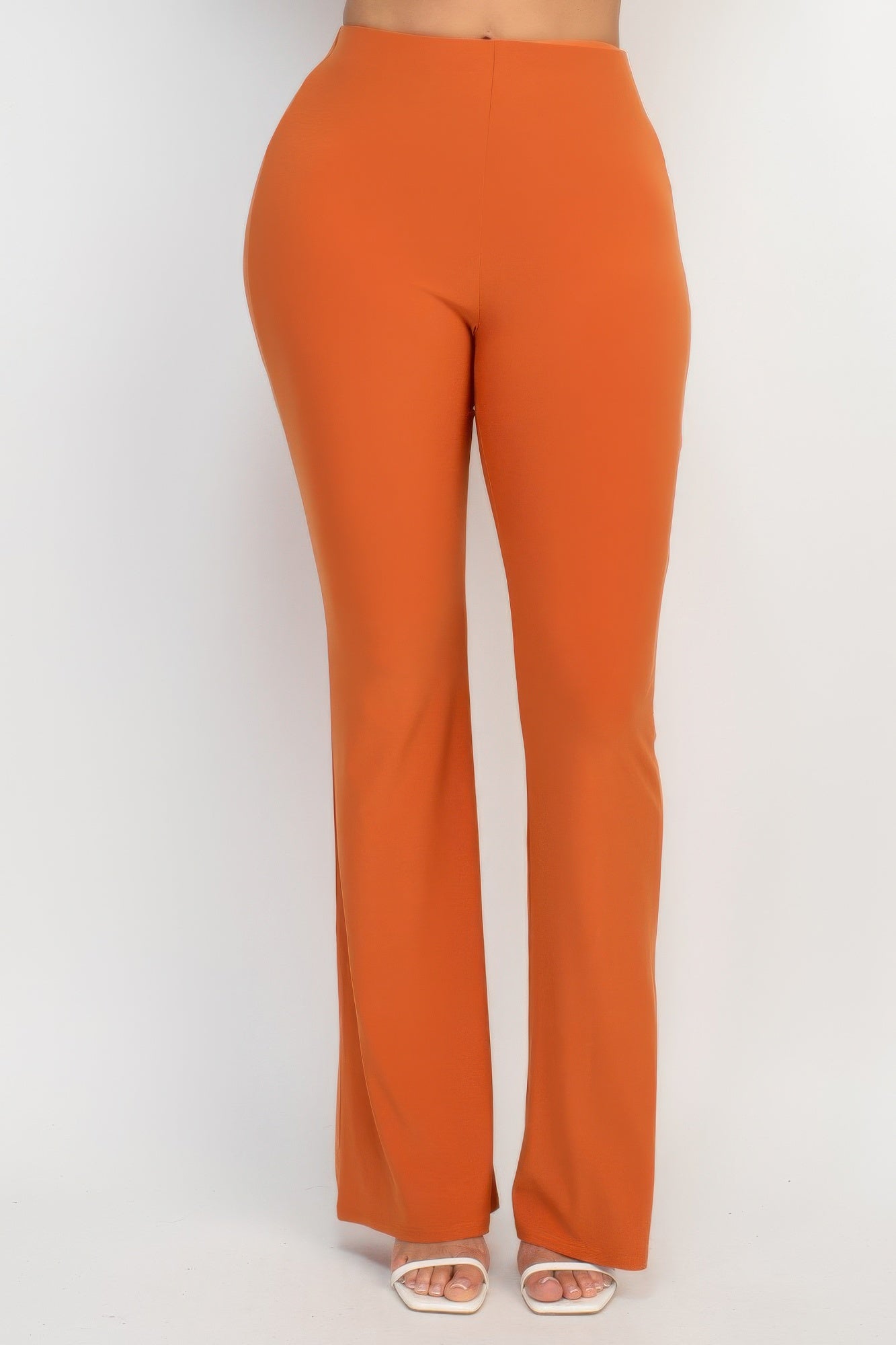 Toshe Women's Fit and Flare Elastic Casual Pants, beige color, featuring a high waist and comfortable stretch fabric.
