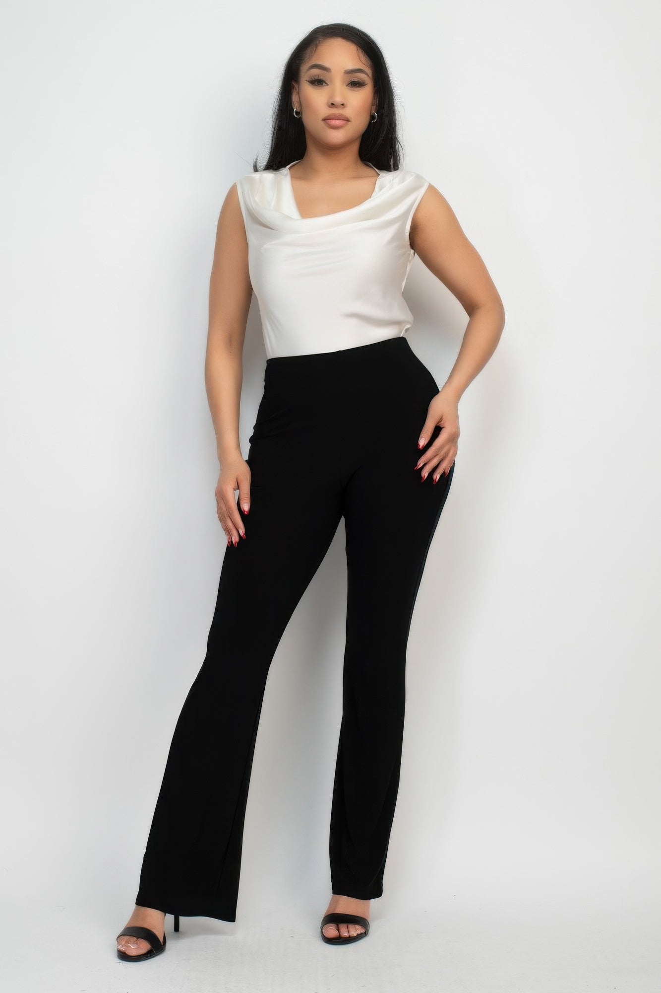 Toshe Women's Fashions fit and flare elastic casual pants in a comfortable, stylish design, shown in a relaxed fit.