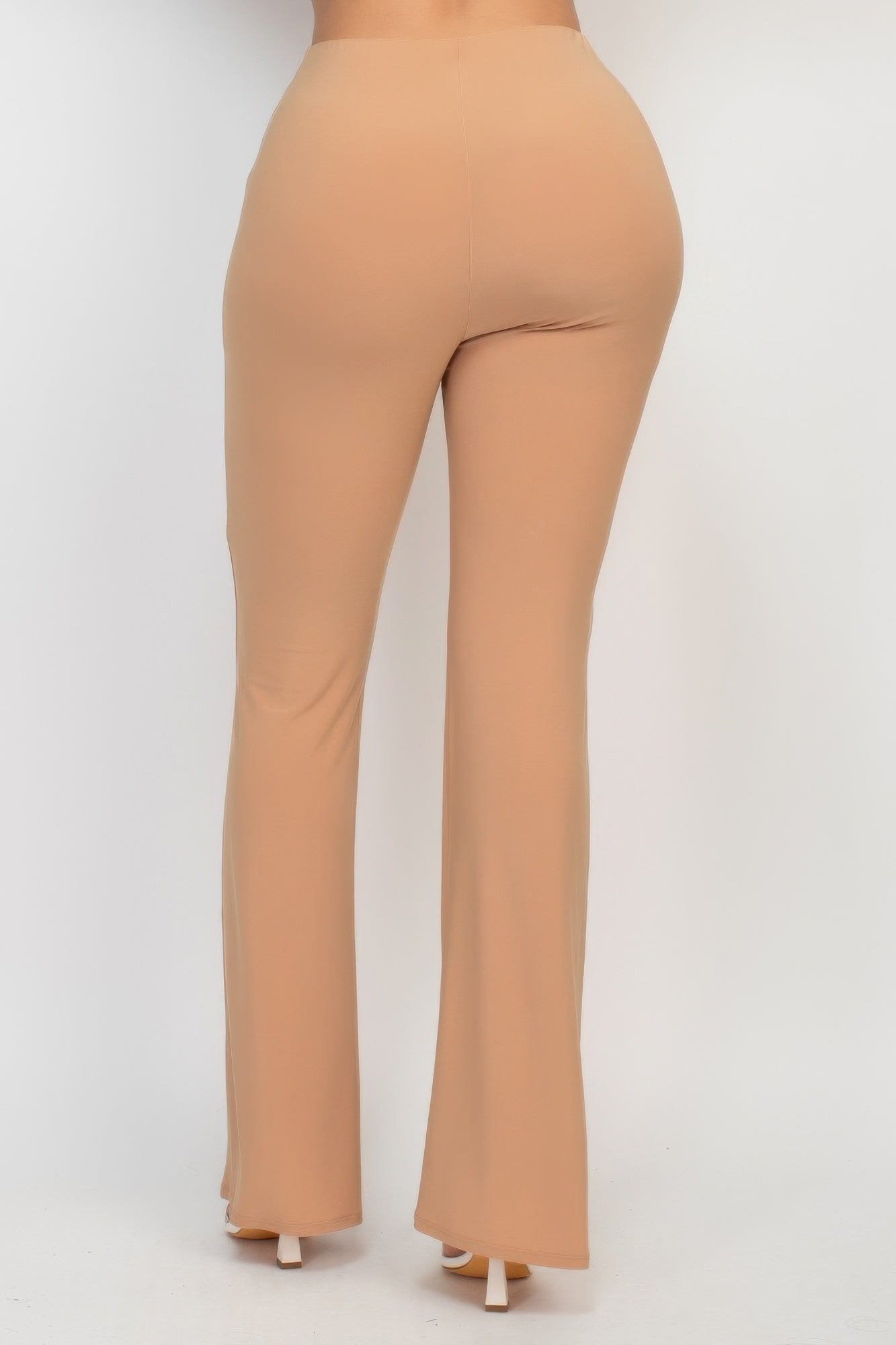 Light gray fit and flare elastic casual pants by Toshe Women's Fashions, showcasing a relaxed fit and comfortable waistband.