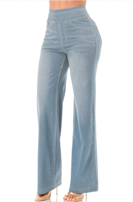 Ultra soft flare baggy jeans from Toshe Women's Fashions featuring a relaxed fit and stylish flare design.
