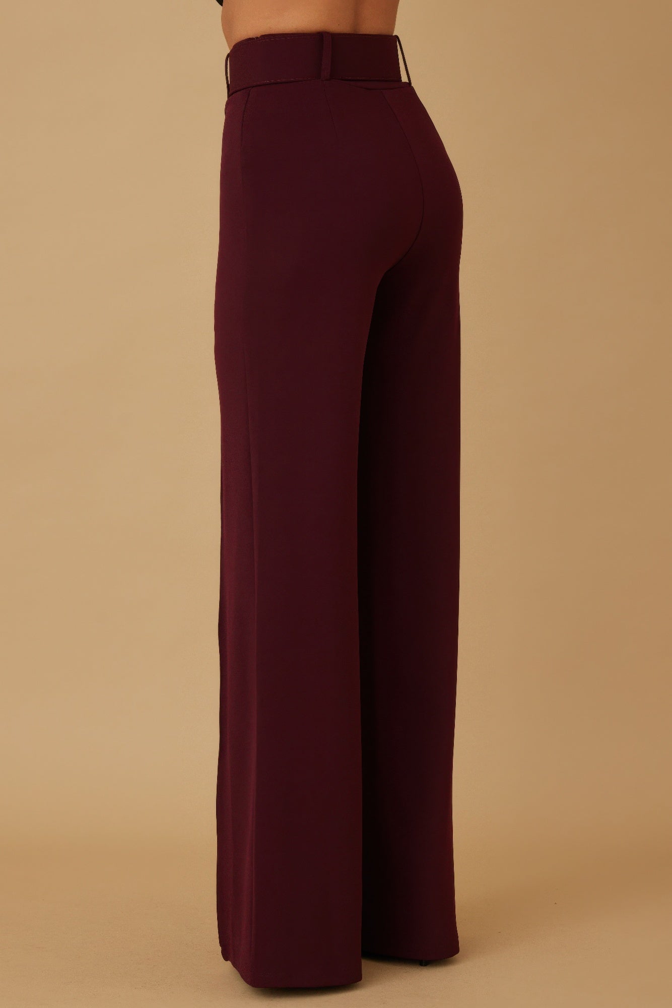 High waist pants with buckle belt from Toshe Women's Fashions, shown in a stylish fit and neutral fabric.