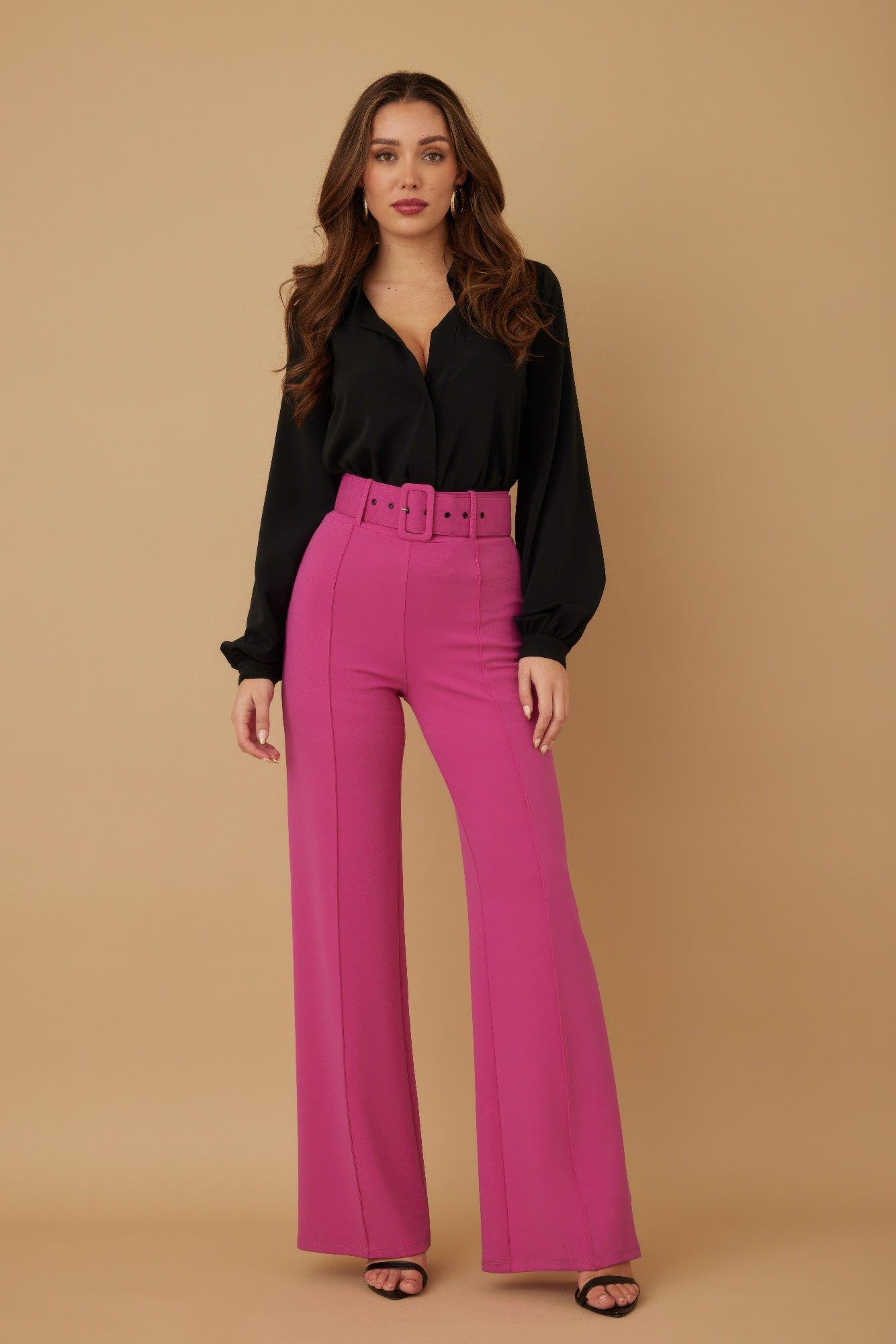 High waist pants with buckle belt from Toshe Women's Fashions, featuring a tailored fit and stylish design.