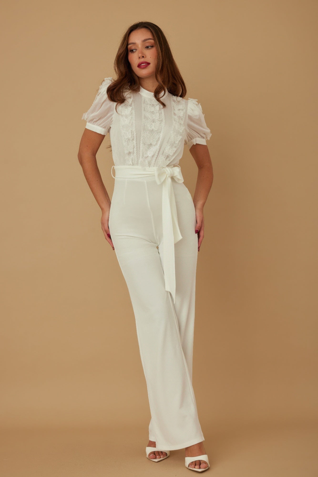 Light blue multi butterfly sheer patterned jumpsuit by Toshe Women's Fashions, featuring flowy fabric and floral butterfly design.