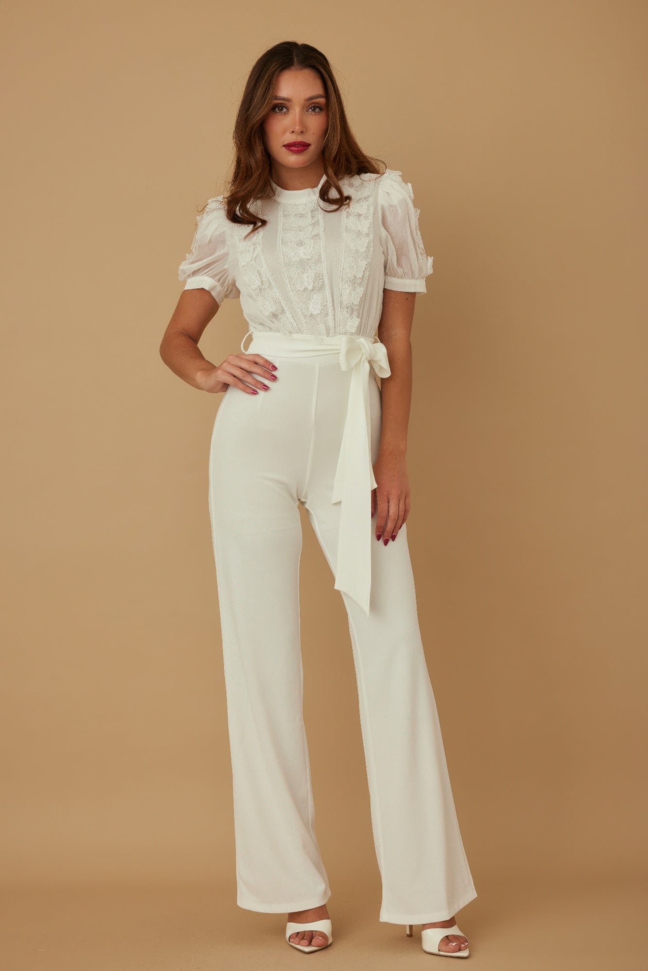 Light blue multi butterfly sheer pattern jumpsuit for women by Toshe Women's Fashions, featuring a stylish, flowy design.