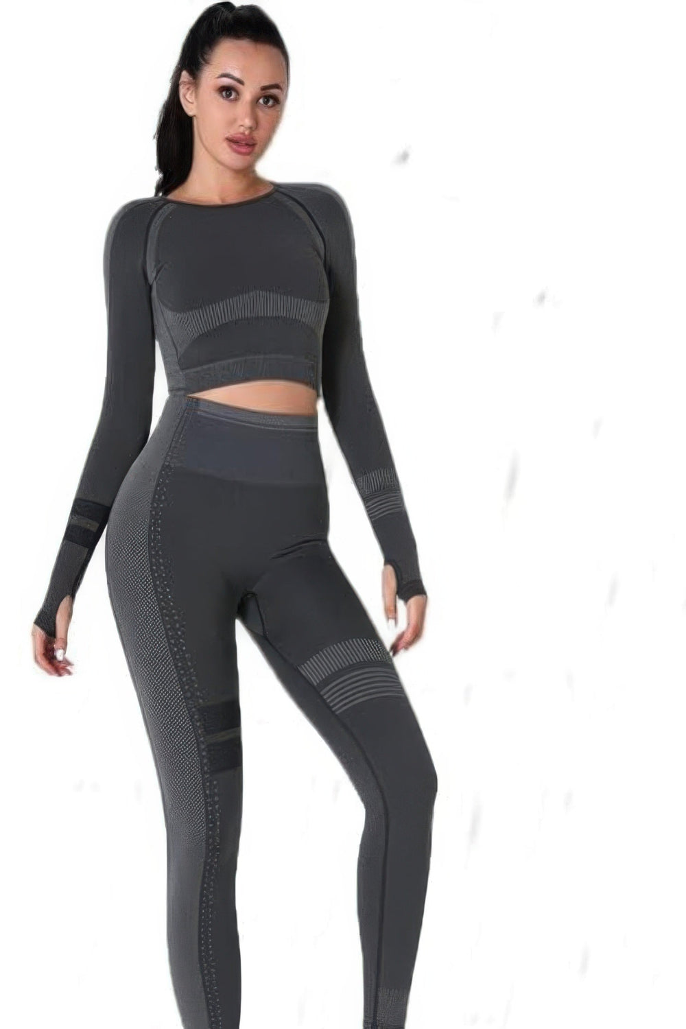 Toshe women's athleisure set featuring a seamless cropped top and matching pants, designed for comfortable activewear.