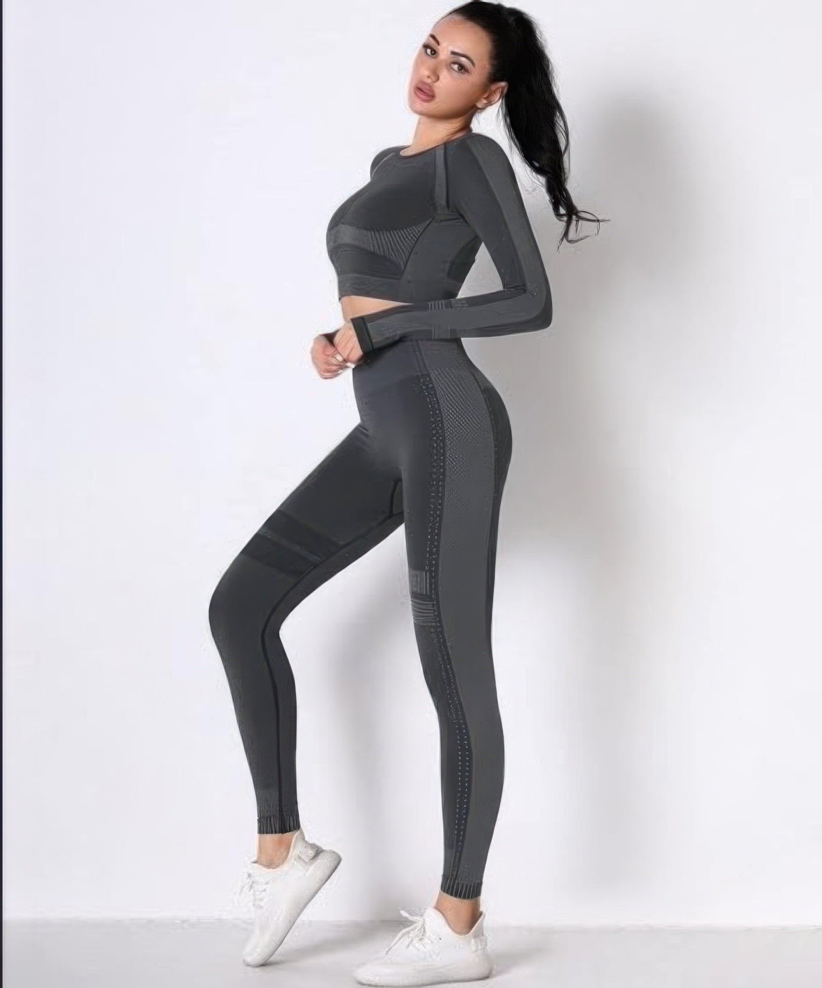 Toshe women's seamless cropped top and pants athleisure set, soft fabric, fitted style, perfect for active or casual wear