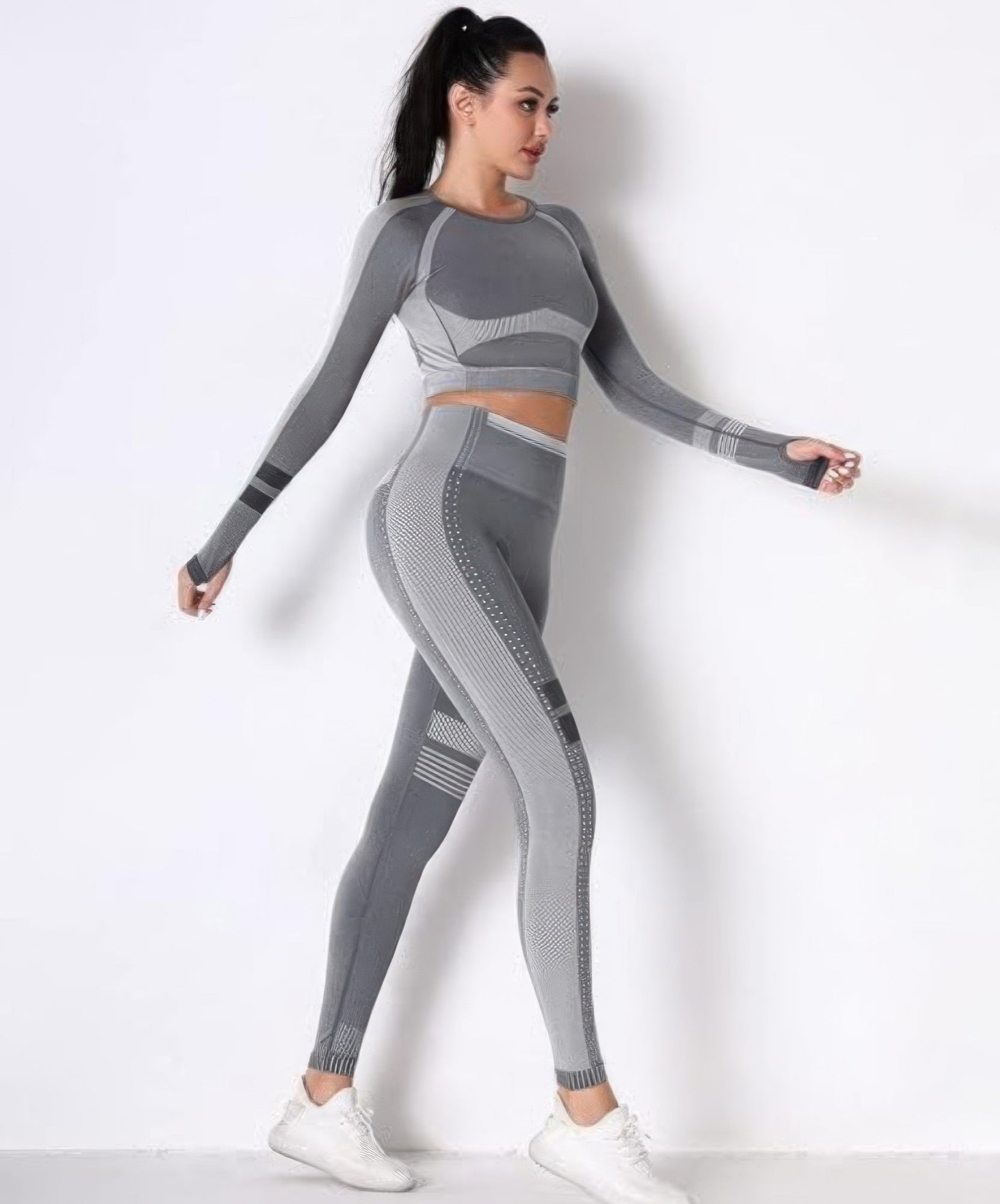 Toshe women's athleisure set with seamless cropped top and matching pants, designed for comfortable activewear.
