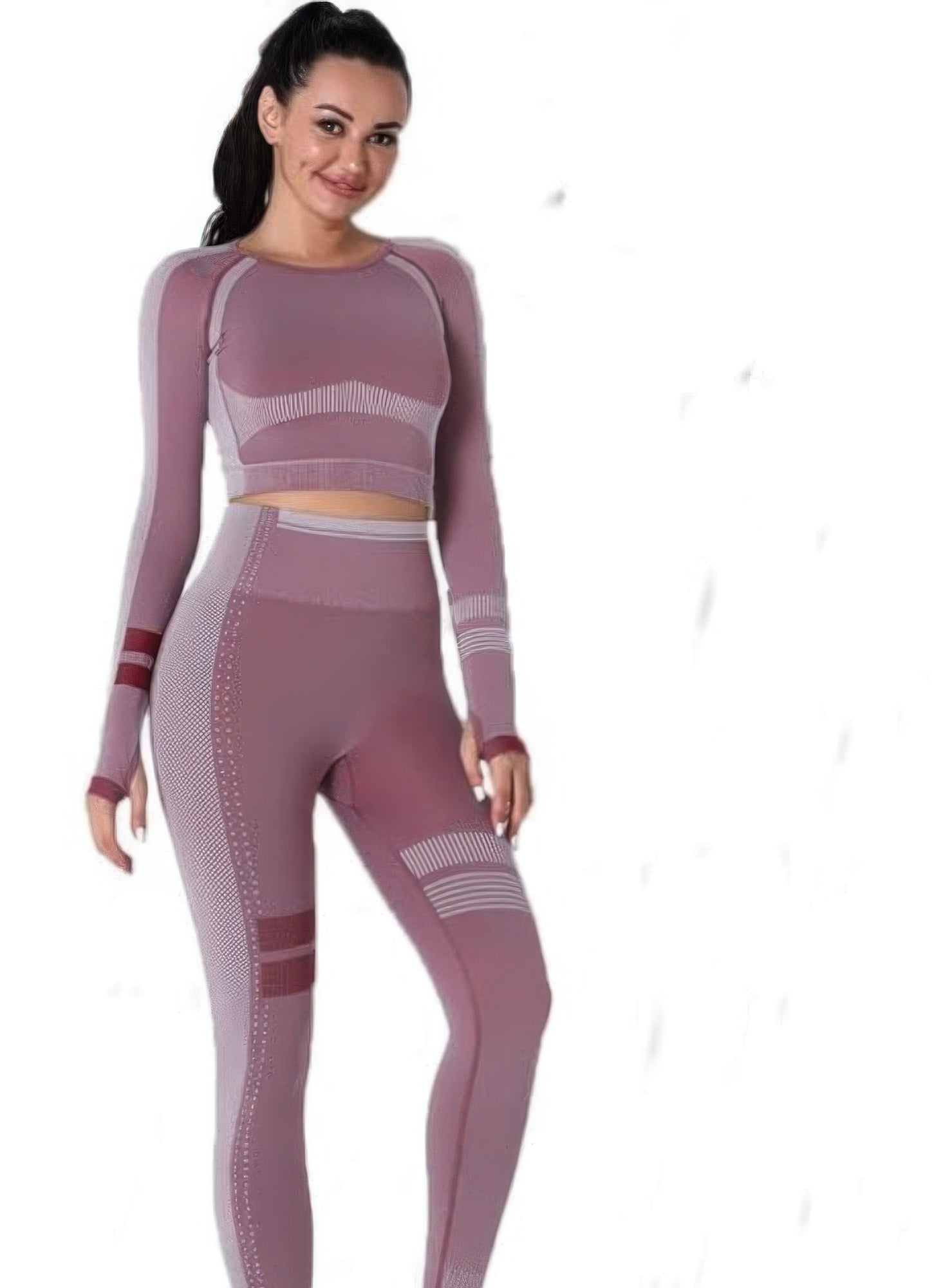 Seamless cropped top and pants athleisure set by Toshe Women's Fashions, featuring a matching stylish, comfortable activewear outfit.