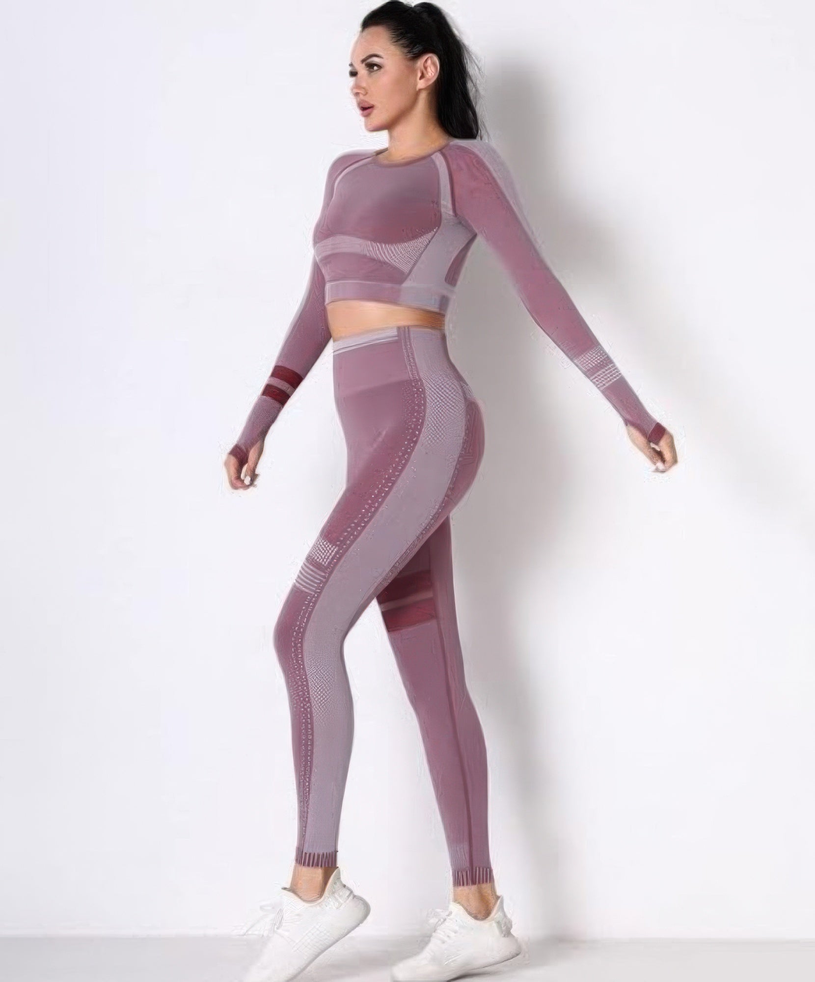 Toshe women's athleisure set with seamless cropped top and matching pants, soft fabric, stylish activewear for casual wear.