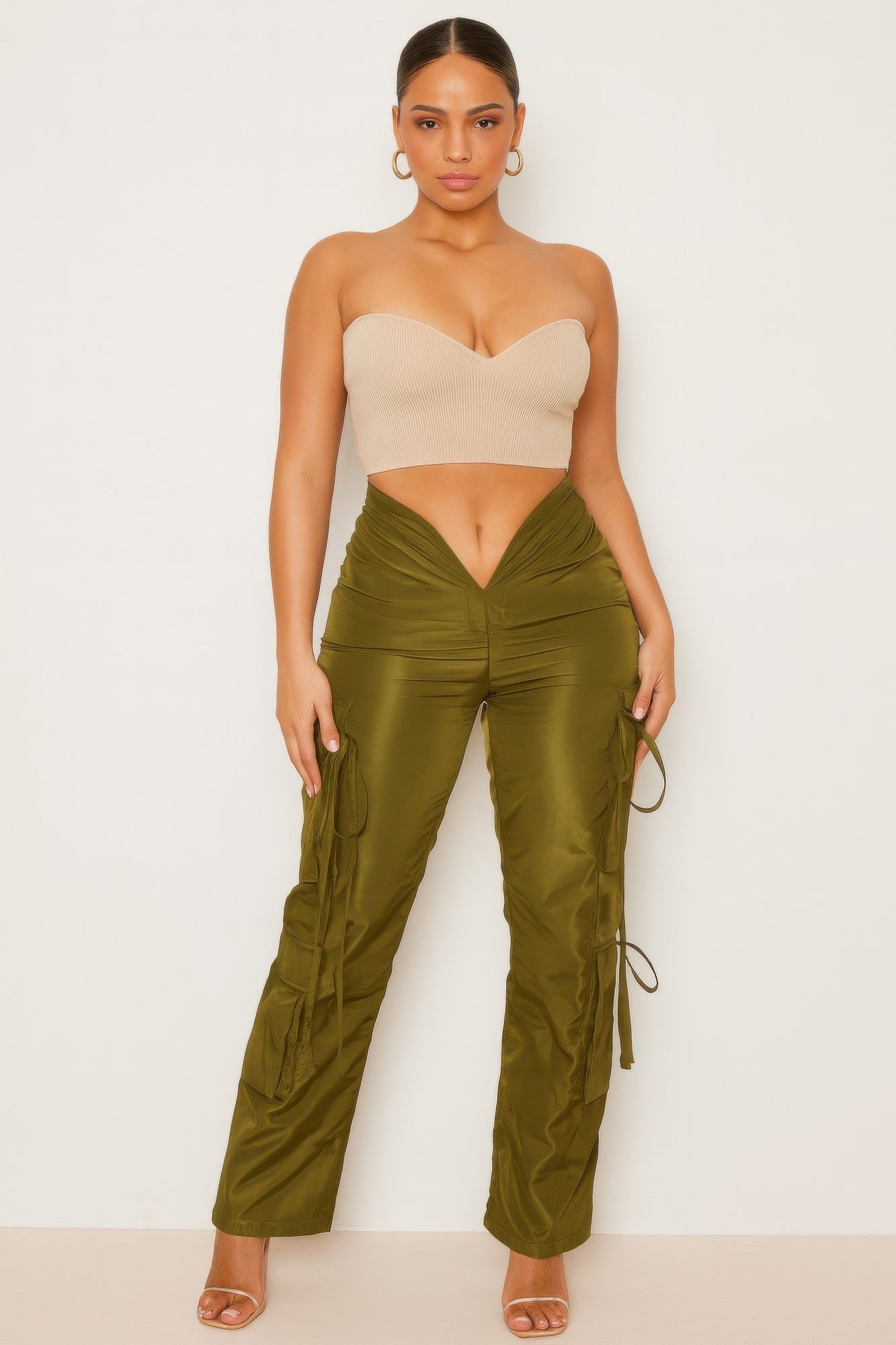 V cut cargo pants for women by Toshe Women's Fashions, featuring a V-shaped waistband and multiple cargo pockets.