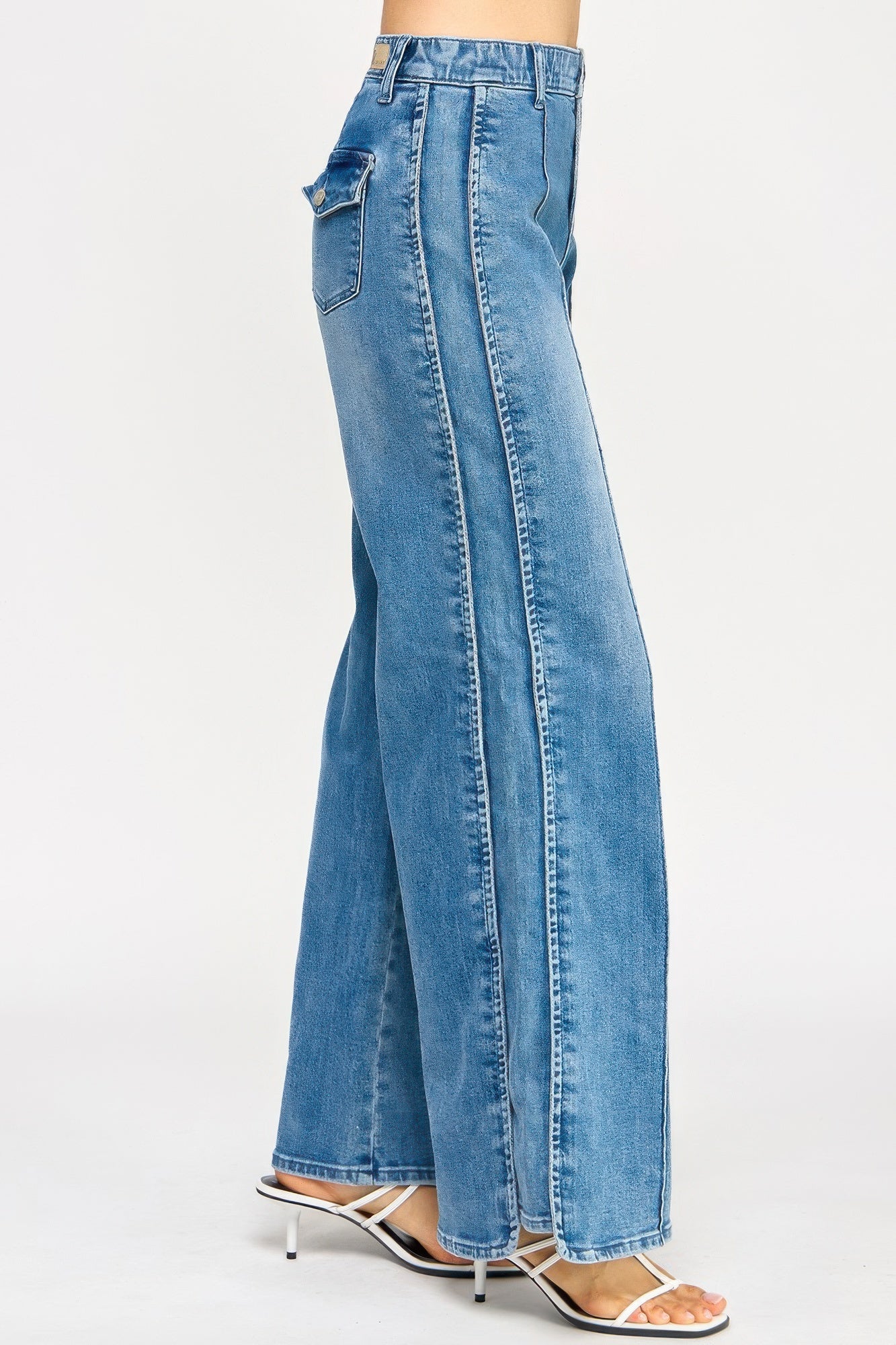 Toshe Women's Fashions high-rise wide-leg pants with tummy control, shown in a natural pose on a model against a white background.
