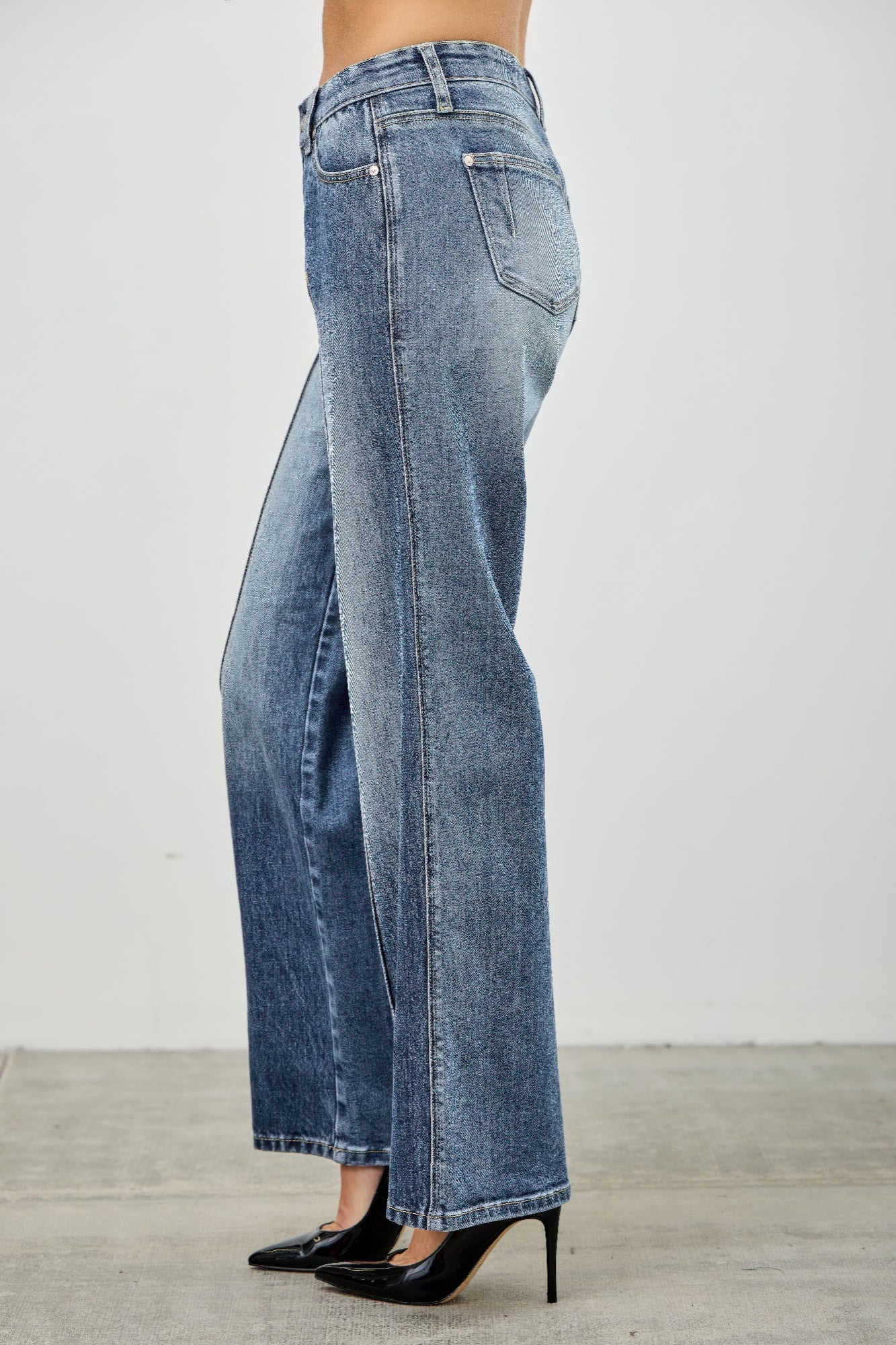 Mid rise straight fit pants with pintuck detailing from Toshe Women's Fashions, shown in a neutral fabric and classic design.