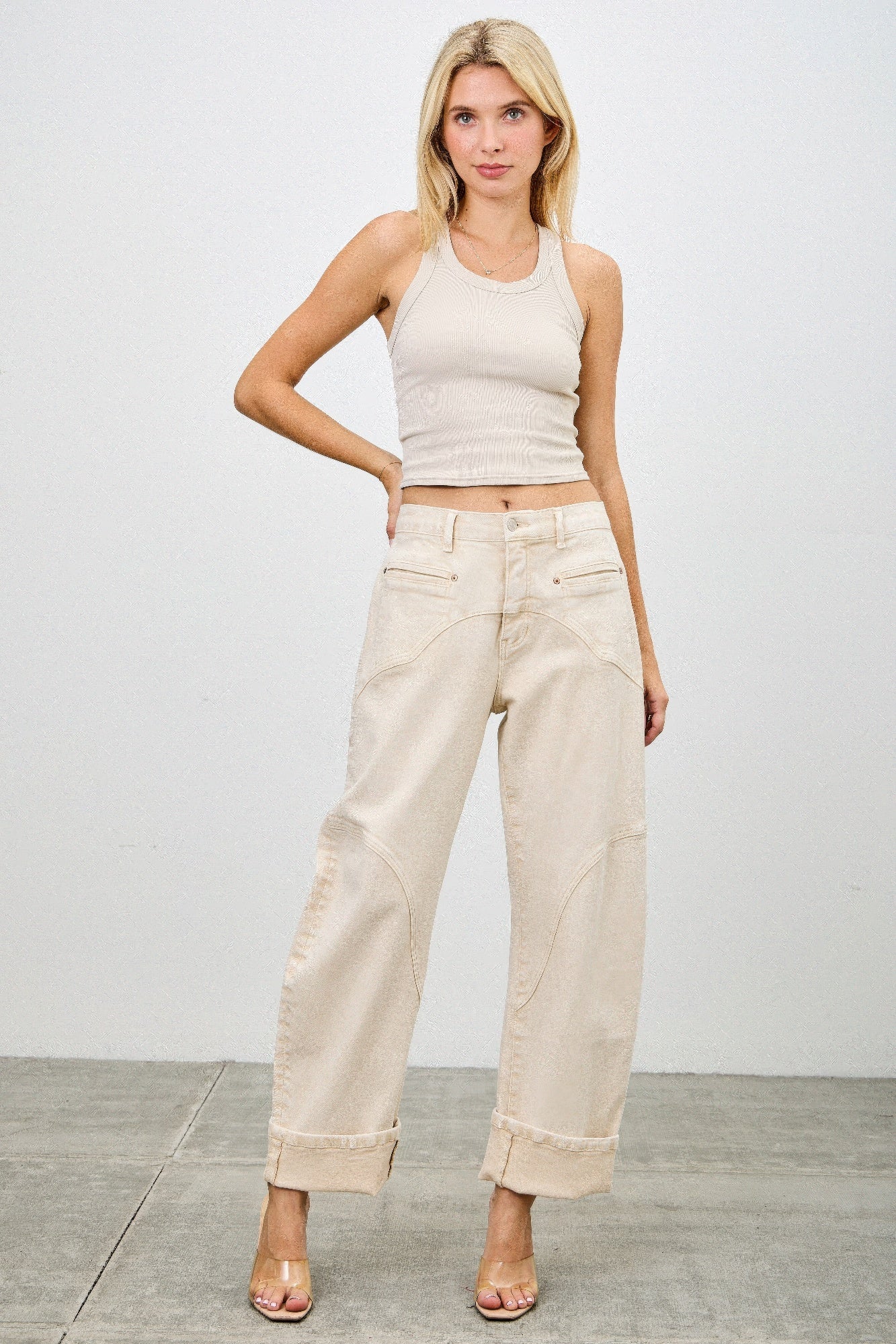 High rise colored Western barrel jeans by Toshe Women's Fashions featuring vibrant denim and classic Western style.
