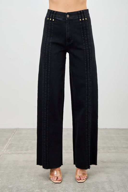 Toshe Women's Fashions high rise straight jeans with front line details, shown in a front view.