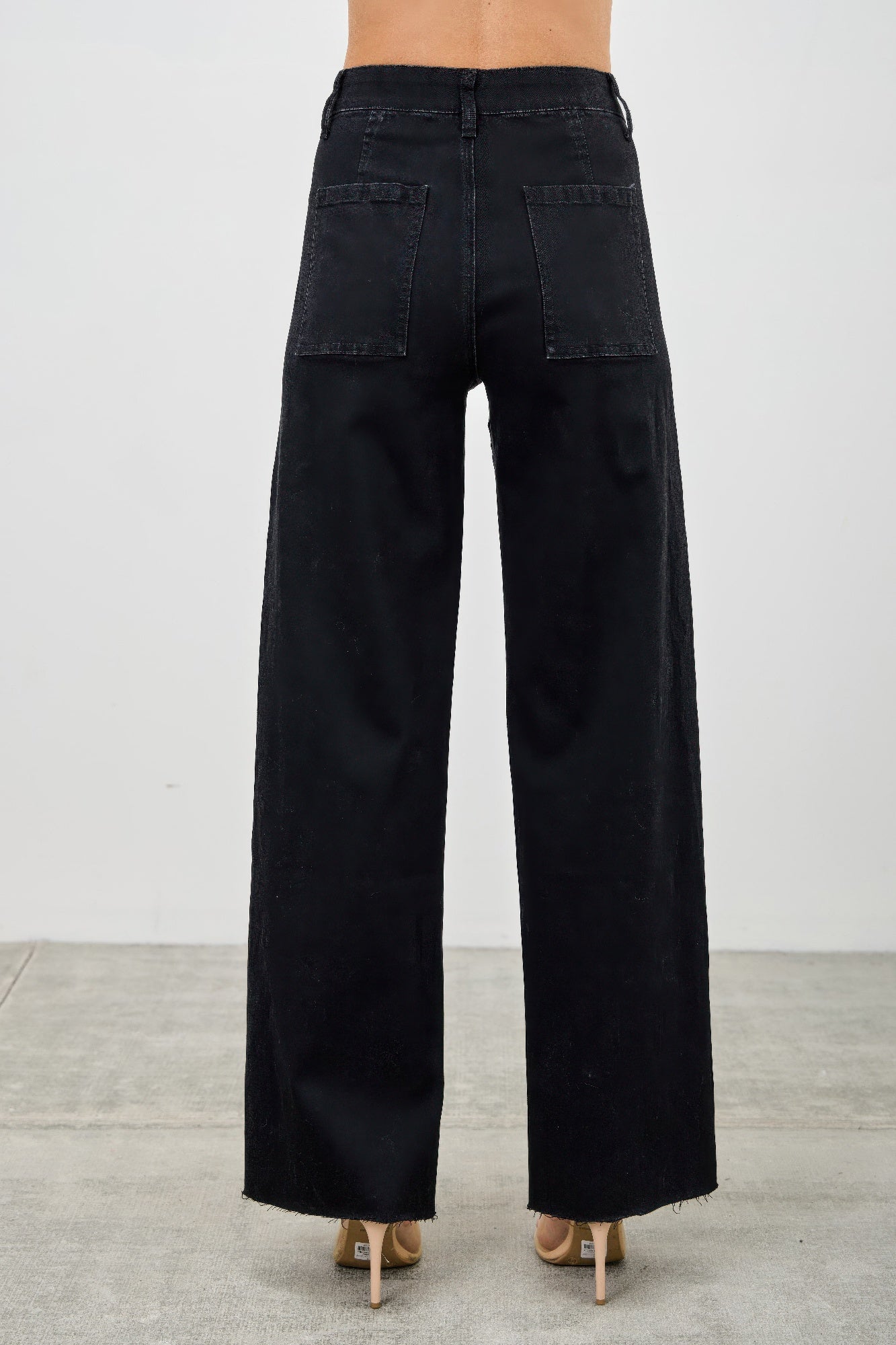 Toshe Women's Fashions high rise straight jeans with front line details, shown on a model against a neutral background.