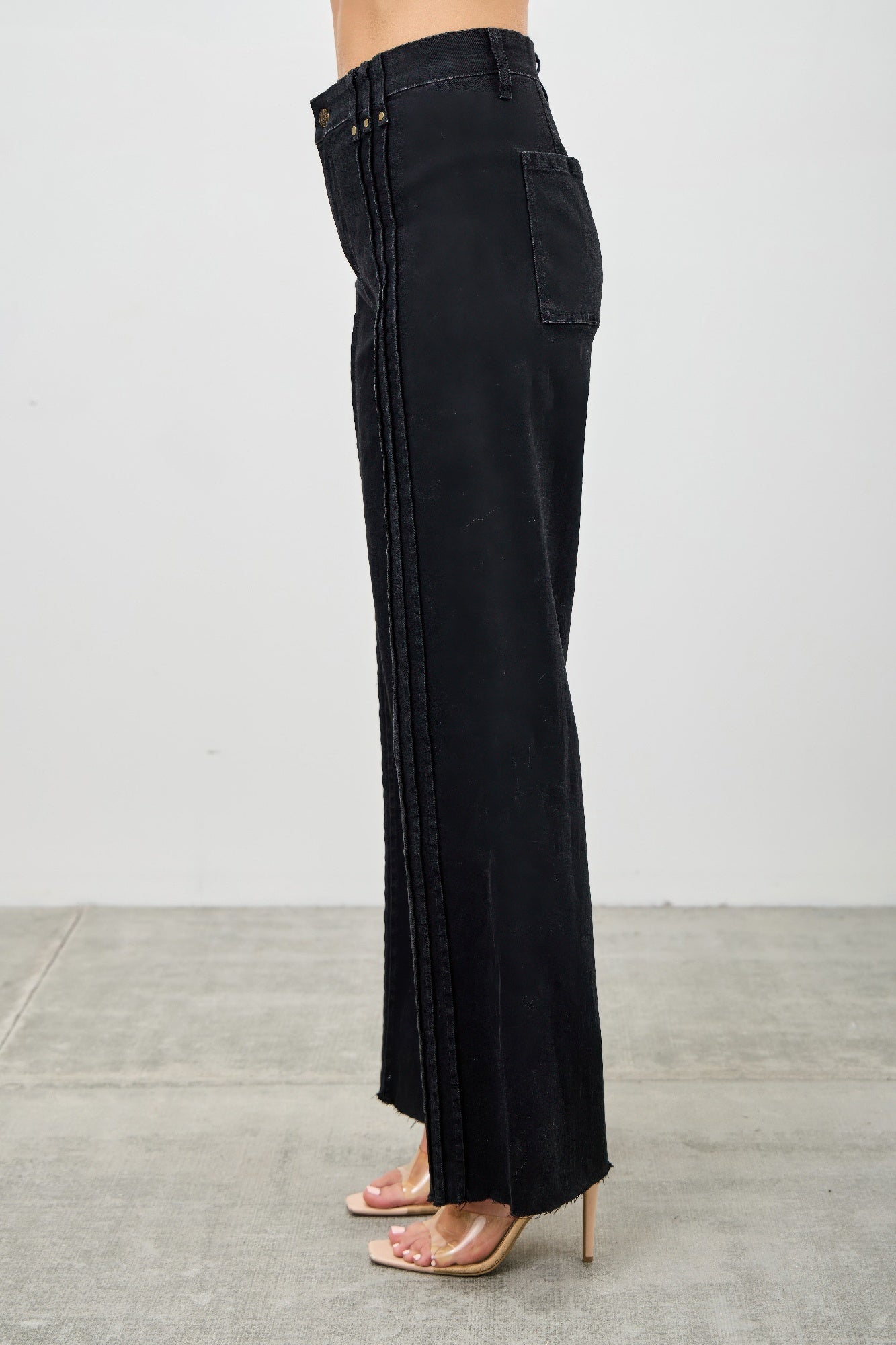Toshe Women's Fashions high rise straight jeans with front line detailing, shown in a stylish denim fit.