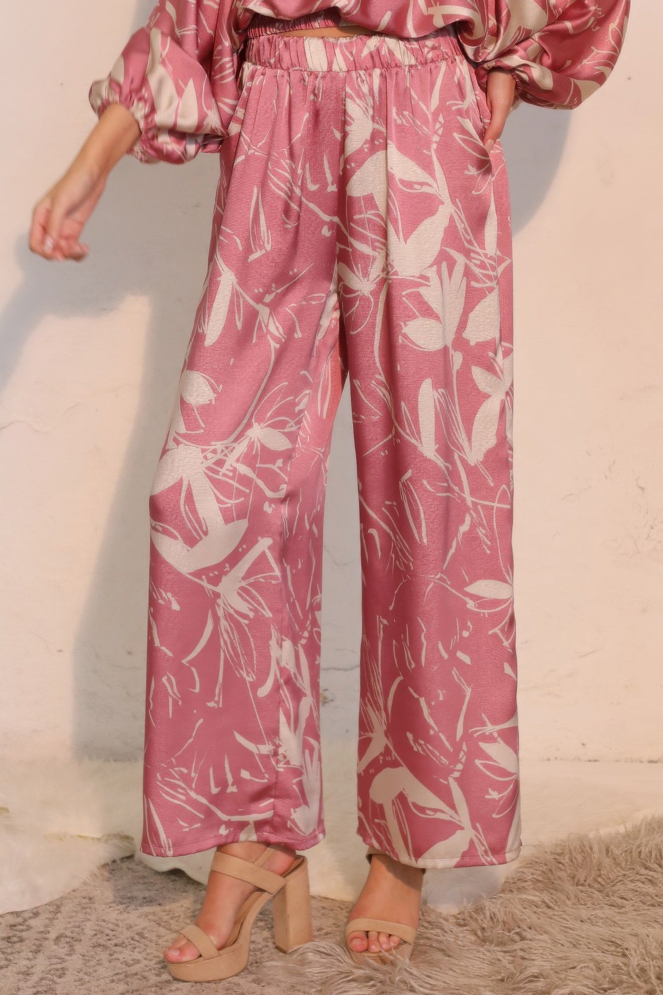 Dreaming Lily satin pocket pants by Toshe Women's Fashions, featuring a sleek satin finish and functional side pockets.