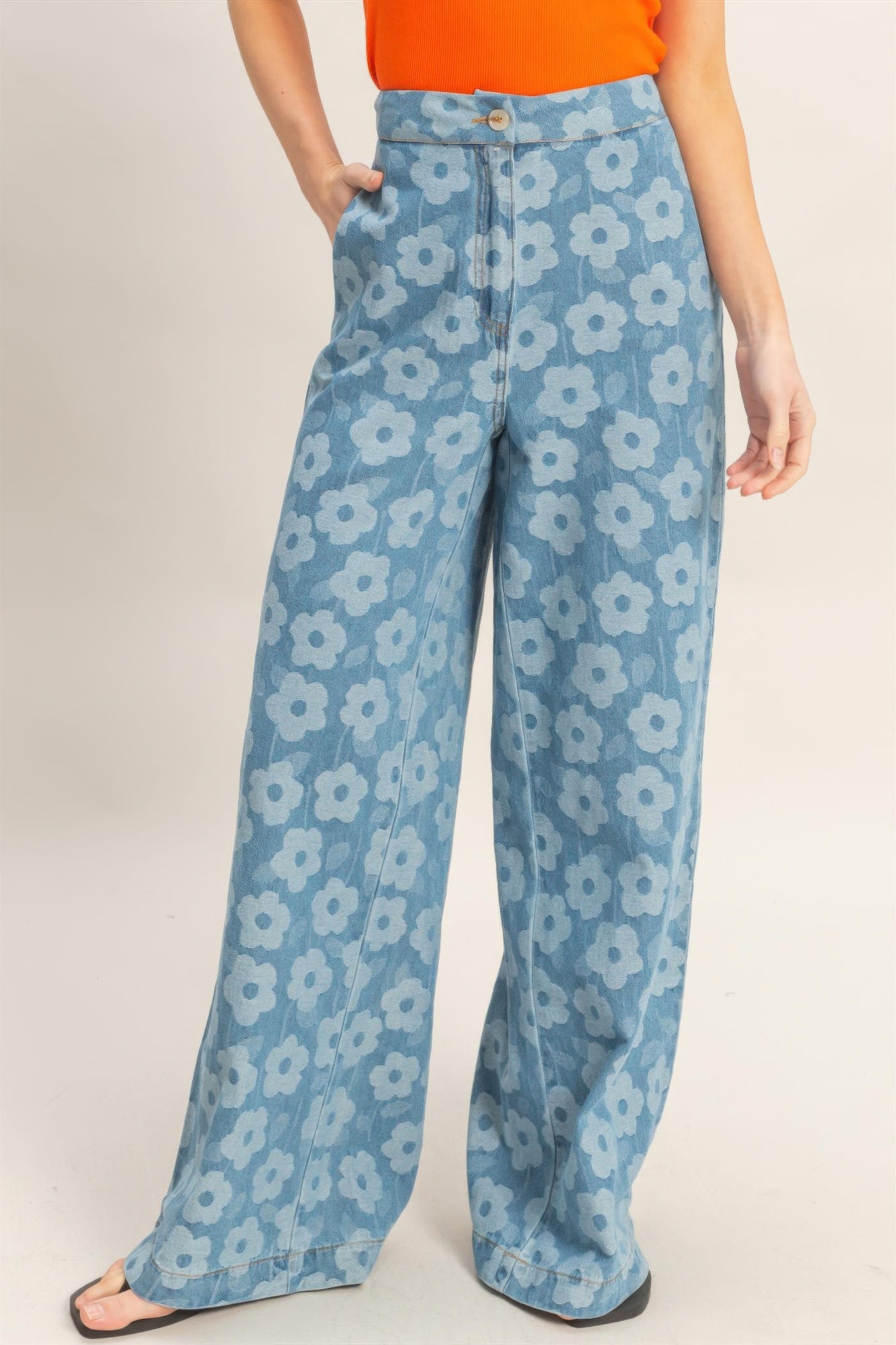 Floral wide-leg pants from Toshe Women's Fashions featuring a flowy, patterned design and relaxed fit.