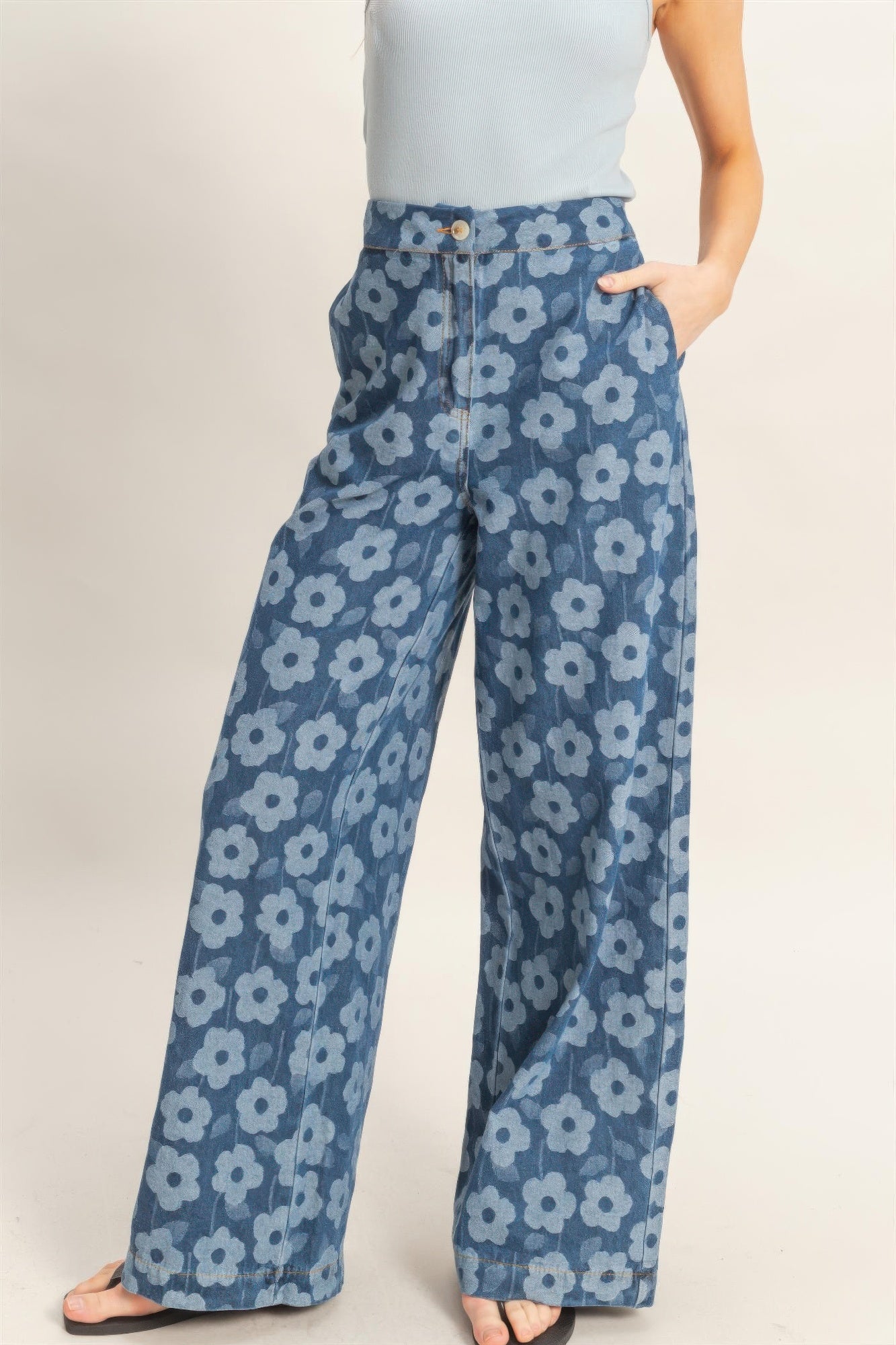 Floral wide-leg pants from Toshe Women's Fashions, featuring a flowy design with vibrant floral patterns.