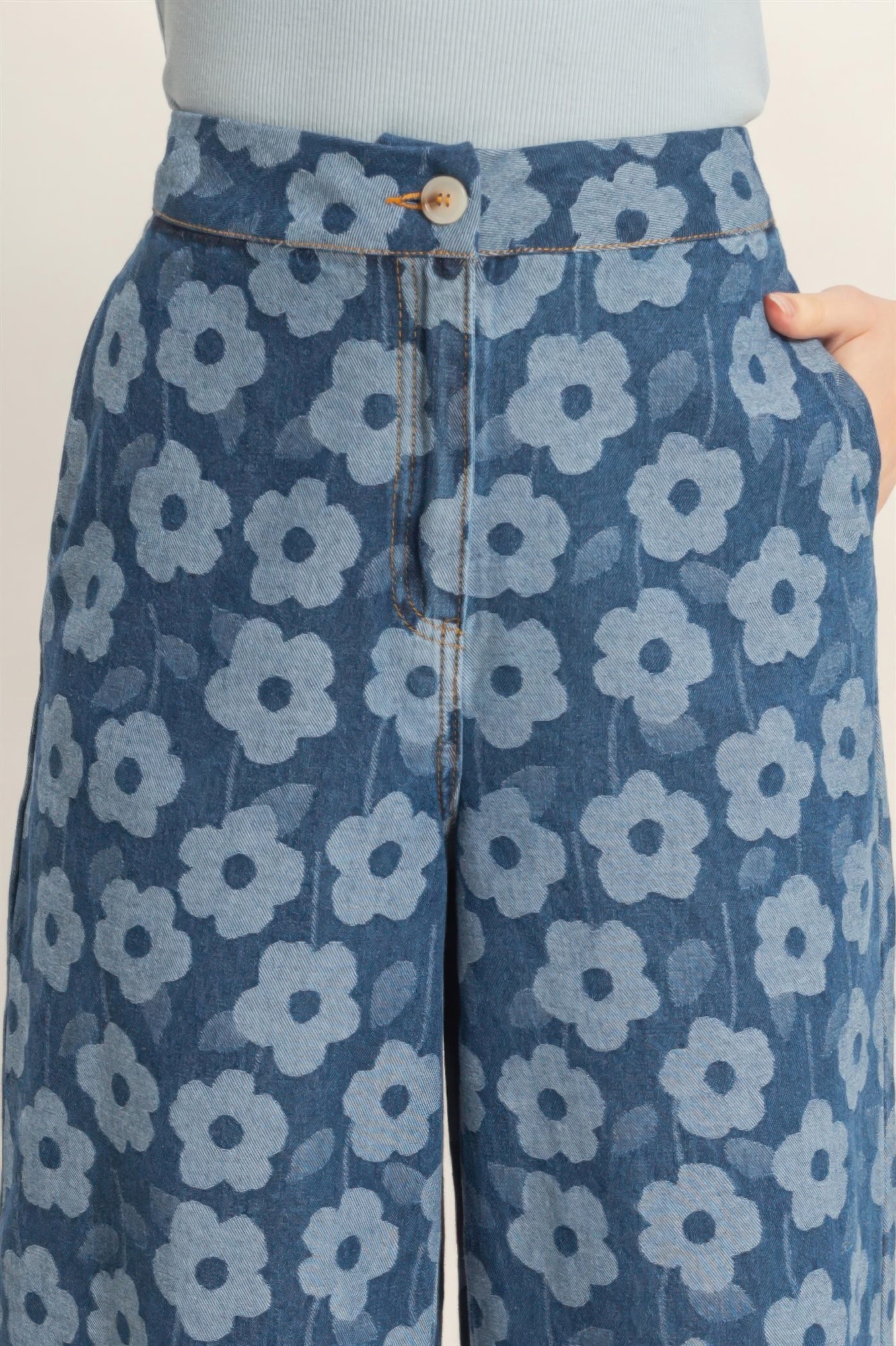 Floral wide-leg pants by Toshe Women's Fashions featuring a flowy design and vibrant floral pattern.