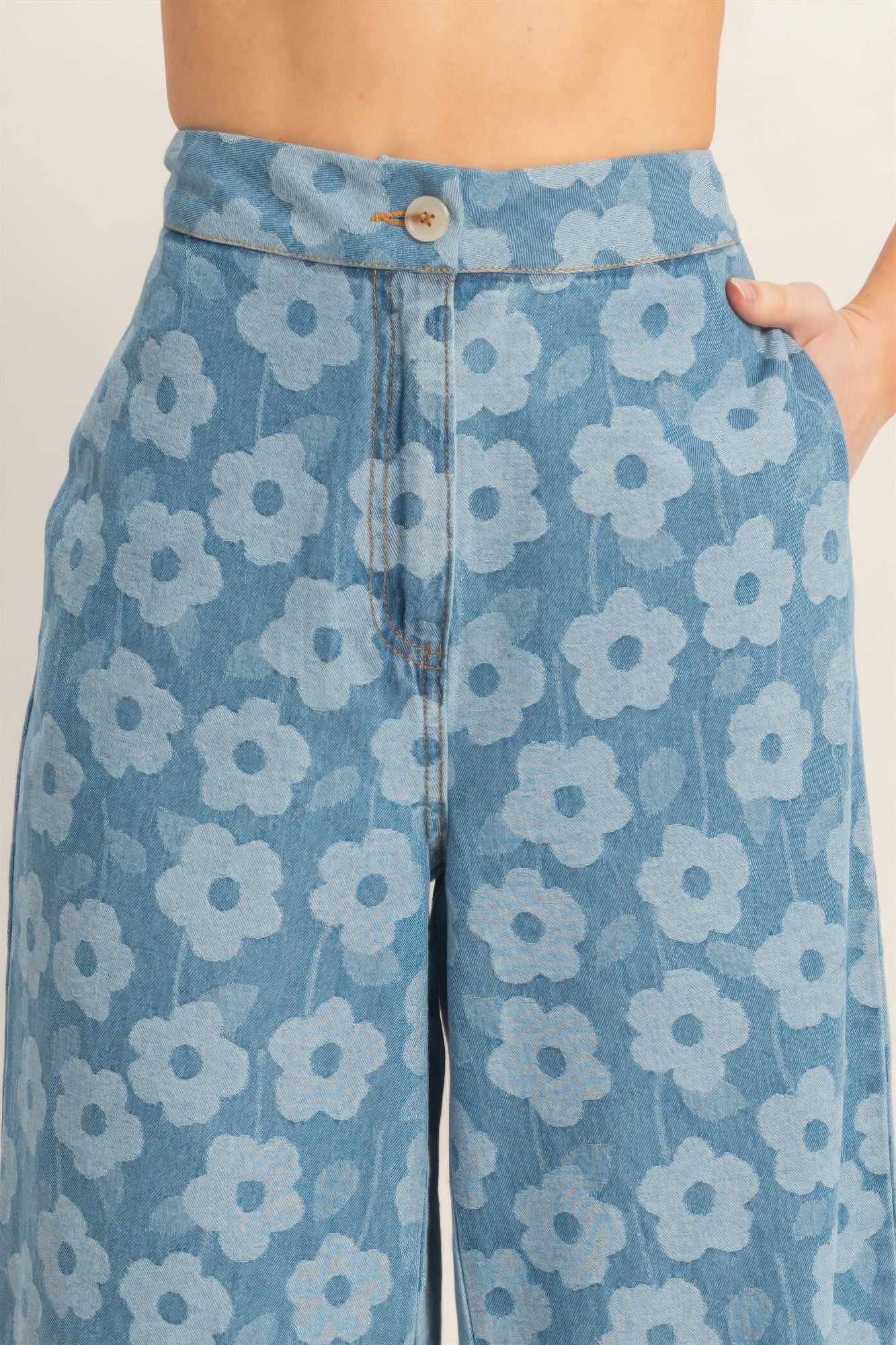 Floral wide-leg pants from Toshe Women's Fashions, featuring a flowing design and vibrant floral pattern.